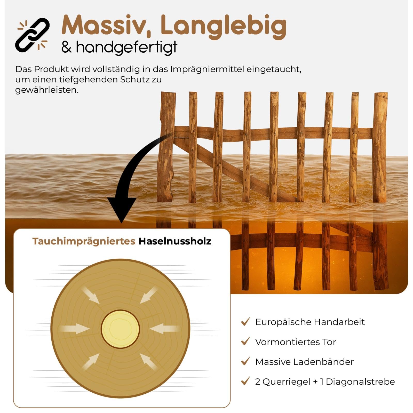 BOOGARDI Gartentor Holz imprägniert in 14 Größen · Garten Tor für Staketenzaun 80 cm hoch · Holztor Haselnuss Bauerntor Zauntor · Gartentür 100 cm breit (7-9cm Lattenabstand)