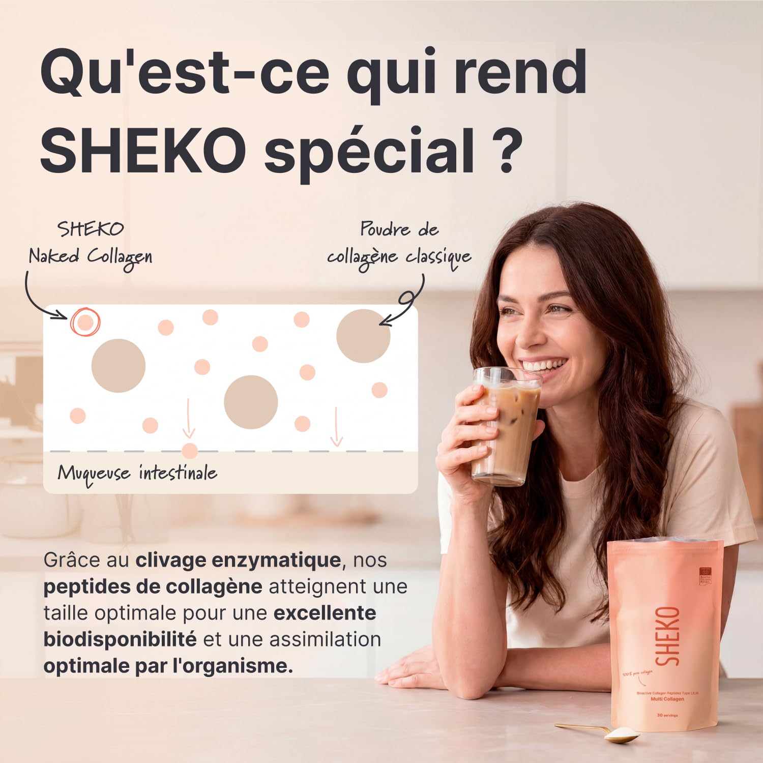 SHEKO Collagène Hydrolysé en Poudre - Bovin Type 1, 2, 3-3x 450 g | Peptides de collagène bovin · Saveur neutre et haute solubilité · Sans additifs ni lactose · 3x 450 g · Fabriqué en Allemagne