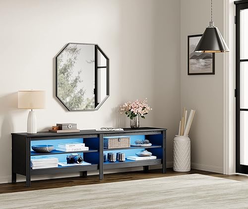 WAMPAT Soporte de TV LED para televisores de hasta 75 pulgadas, centro de entretenimiento de madera para mesa consola de TV de 80 pulgadas con 4