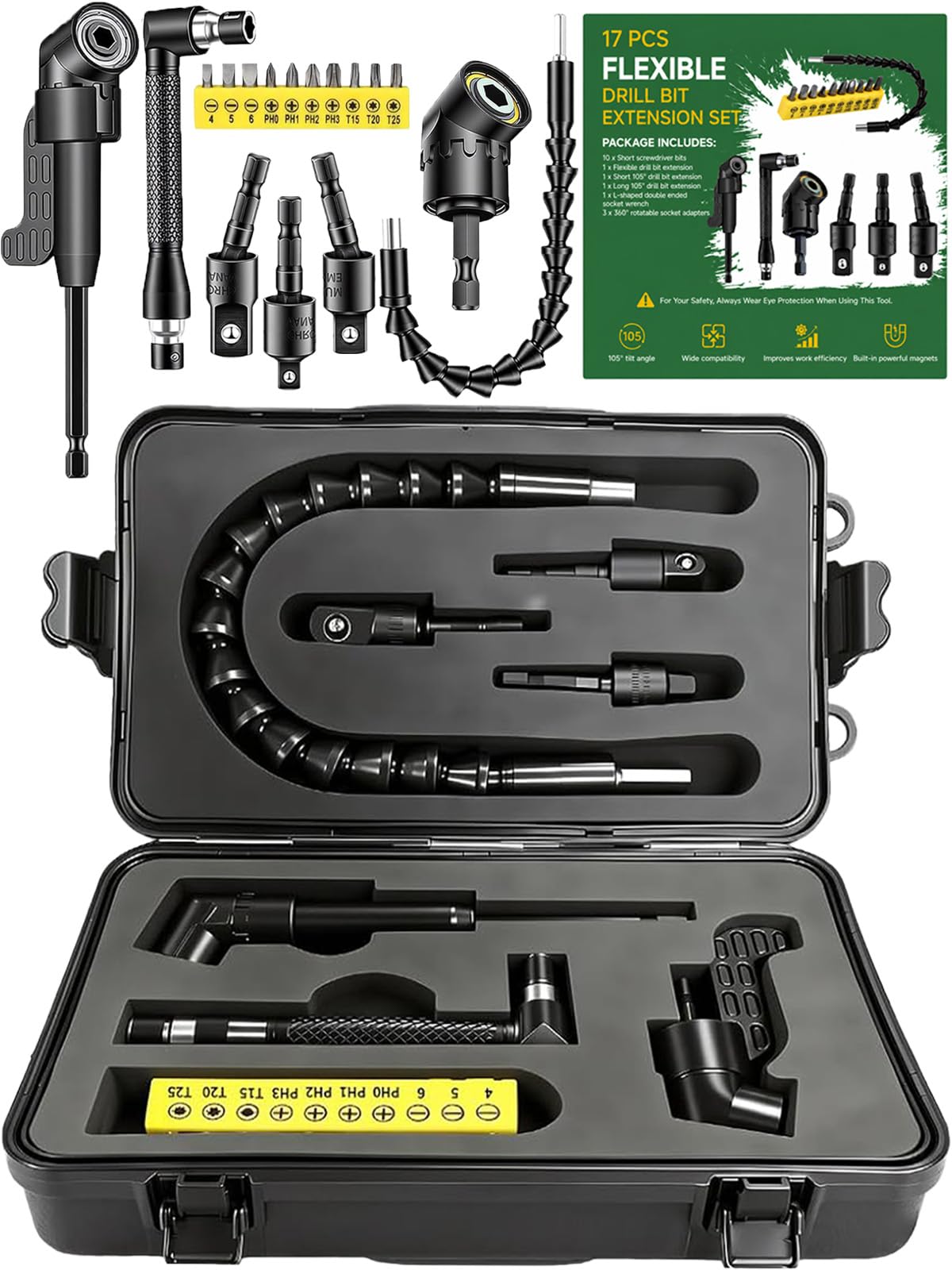 Drill Bit Extension Kit - 17 Piece Angled Attachments -1