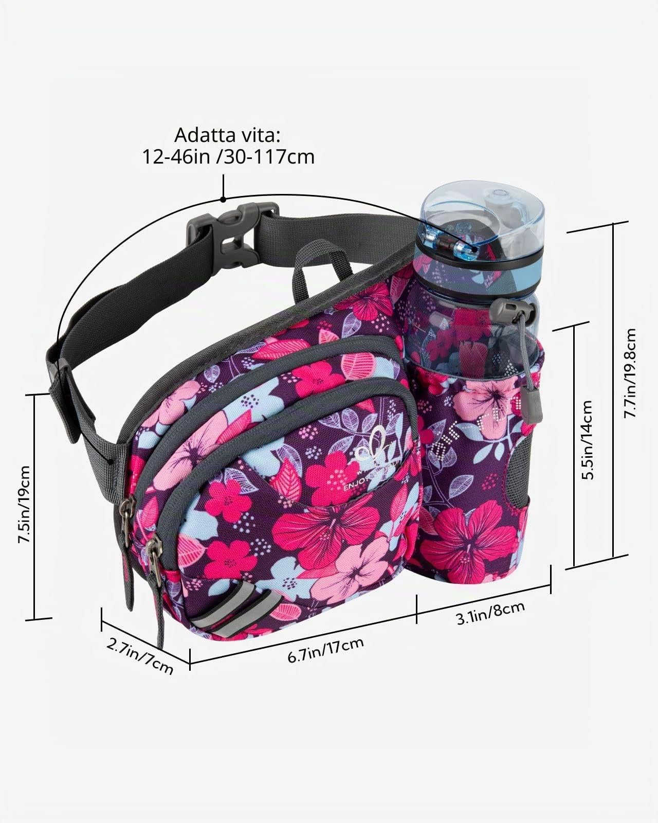 Waterfly Marsupio Trekking con Portaborraccia Marsupio Sportivo Uomo Donna per Escursionismo, Corsa, Ciclismo e Arrampicata (Fiore viola)