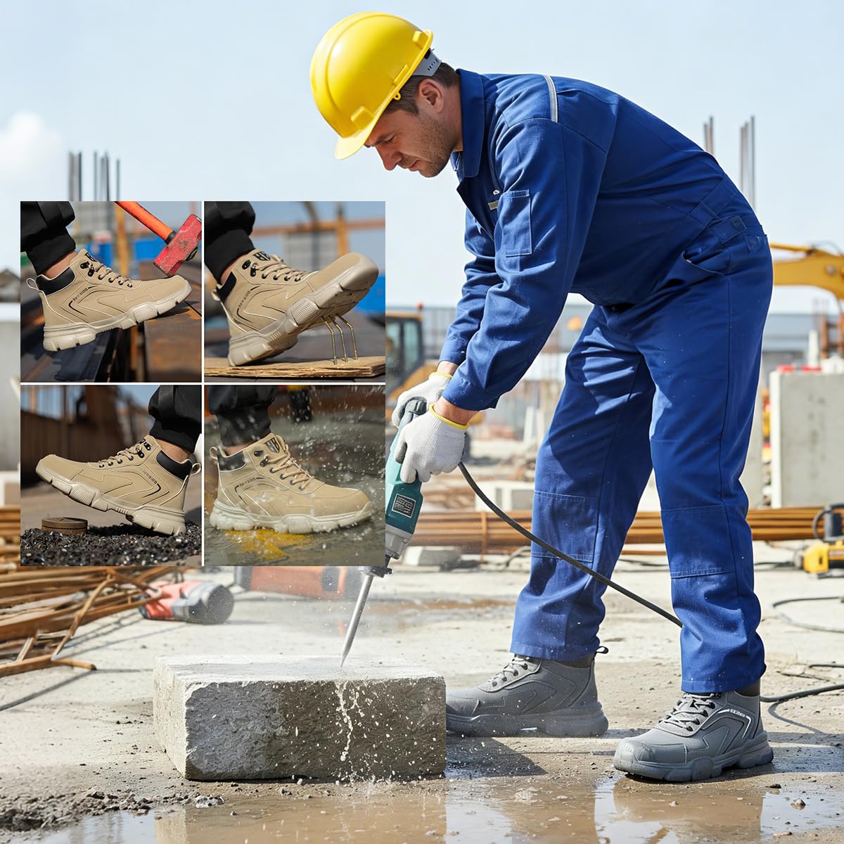 Impermeabile Scarpe Antinfortunistiche Alte Uomo Donna Leggere Scarponi Antinfortunistiche Stivaletti da Lavoro con Punta in Acciaio in Pelle