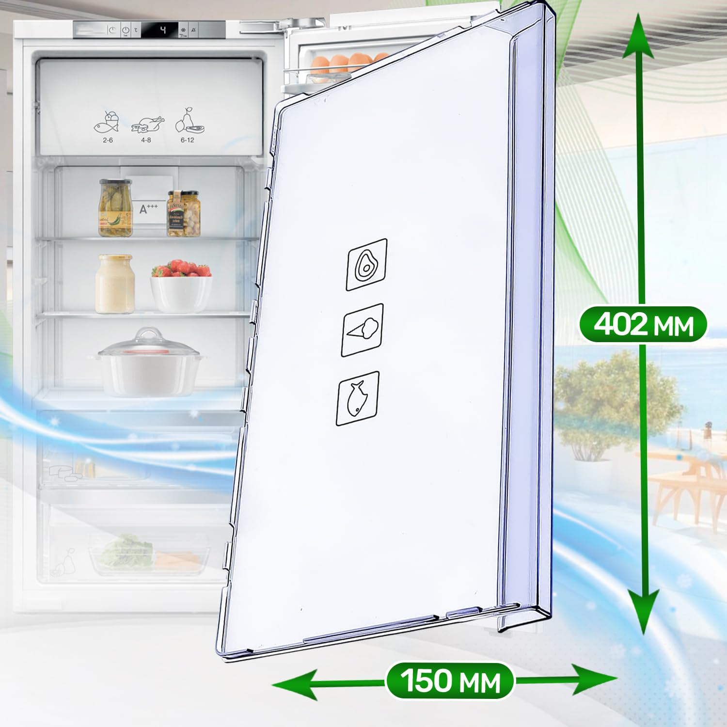 ONIX TECH Pannello Frontale del Cassetto per Frigorifero e Congelatore 402x150x36 mm con Codice Originale 4640640200 4638250500 per Beko - Garanzia di 5 Anni