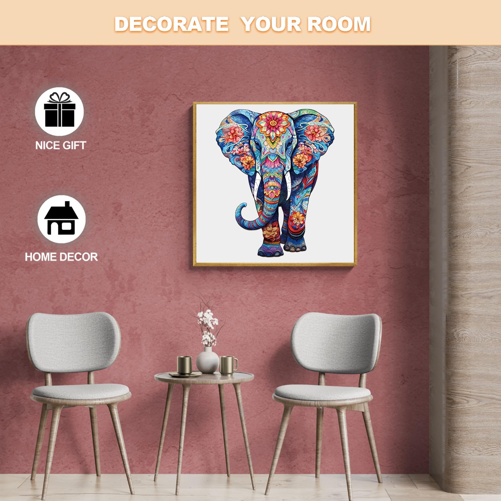 Puzzle in Legno per Adulti - 210 Pezzi, Elefante, 27,3 x 34 cm - Irregolare e Unico, a Forma di Animale - Con Confezione Regalo