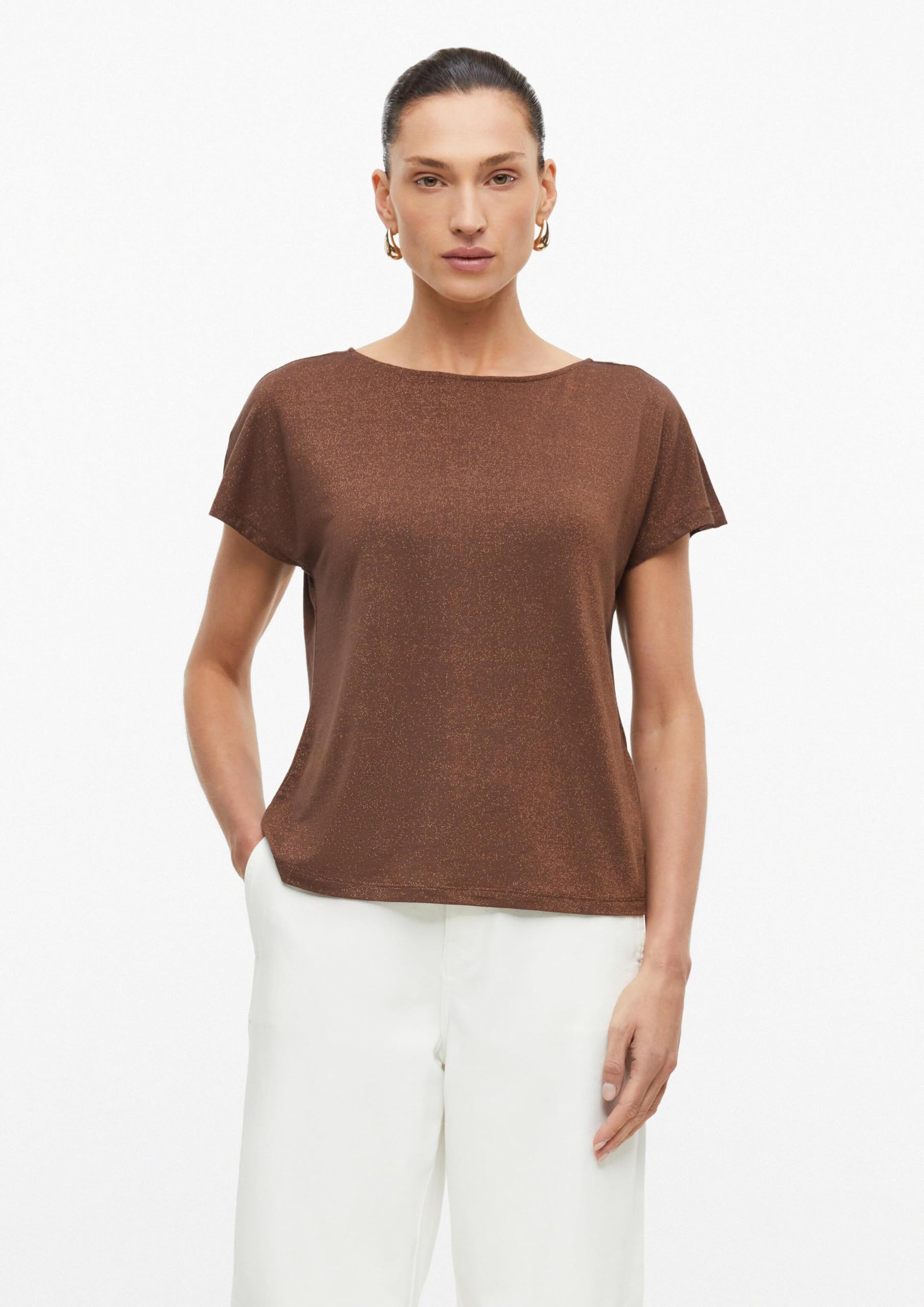 s.Oliver Damen T-Shirt – Jersey, V-Ausschnitt, Regular Fit, schimmernd, Rückenausschnitt