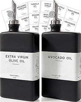 Black Glass Olive Oil Dispenser Bottle for Kitchen by Brighter Barns - Soy Sauce Dispenser, Coffee Syrup Bottle - Kitchen Decor for Restaurant, Airbnb, Coffee Bar Accessories (Black/Silver, Set of 2)