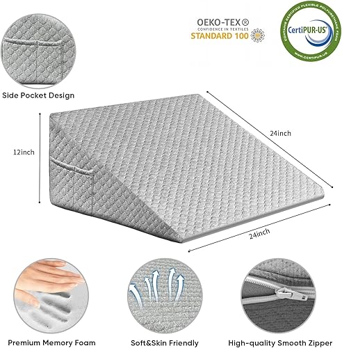Miniatura 2 de Almohada de cuña, almohada de cuña de cama de 12 pulgadas para cabecero, almohada de cuña para alivio del reflujo ácido, después de cirugía, dormir,