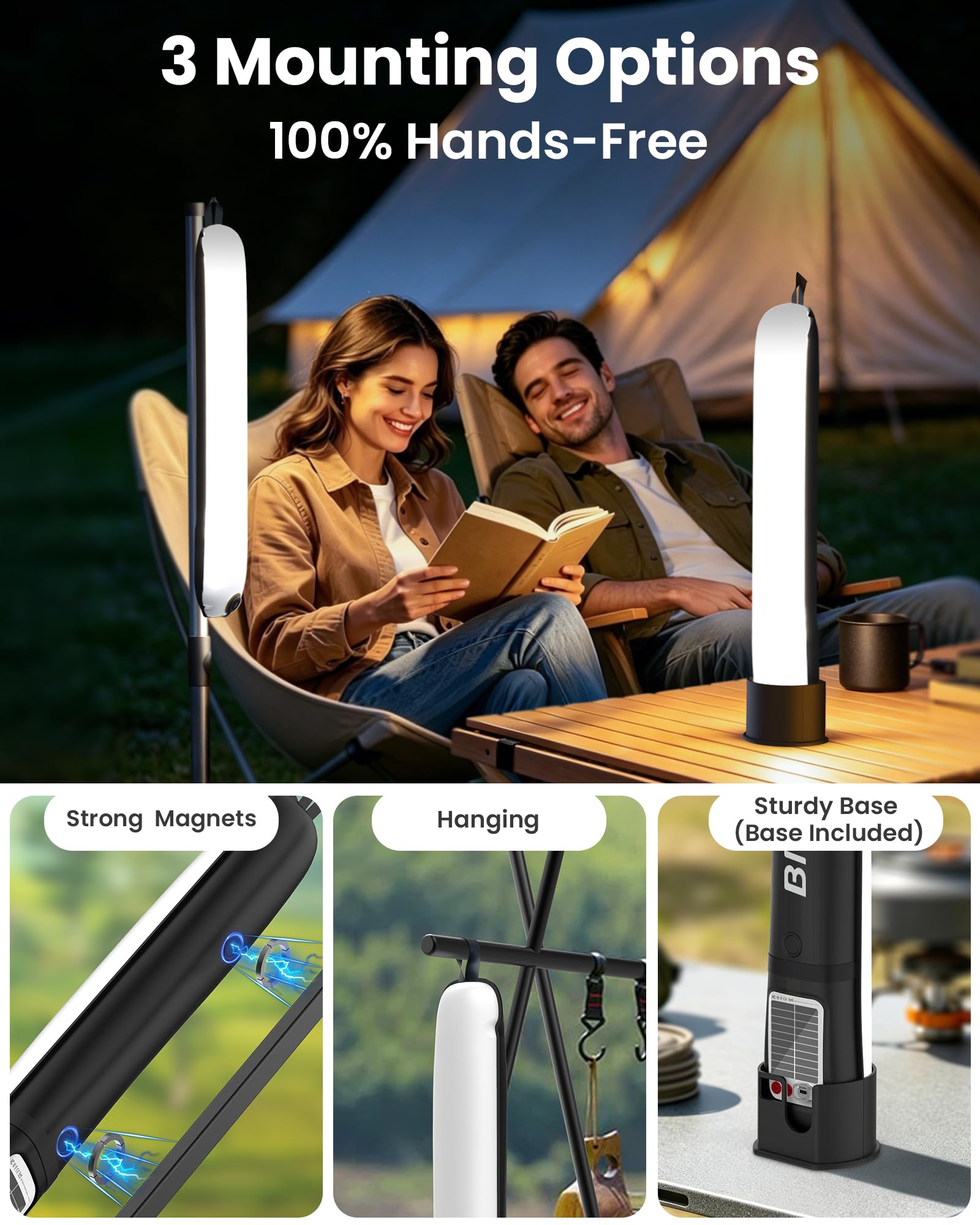 Lanterna solare gonfiabile da campeggio da 61 cm, luce LED magnetica con caricabatterie USB-C 4000 mAh, luce impermeabile IP66 in TPU per tenda per uragani, zaino in spalla e sopravvivenza off-grid