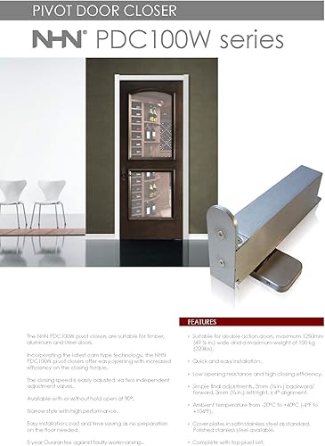 Miniatura 6 de NHN Modelo PDC105W-S SSS - Cierrapuertas ocultas de cierre automático hidráulico para puertas de madera y acero (Hold Open 90degree) (Hold OpenMax.