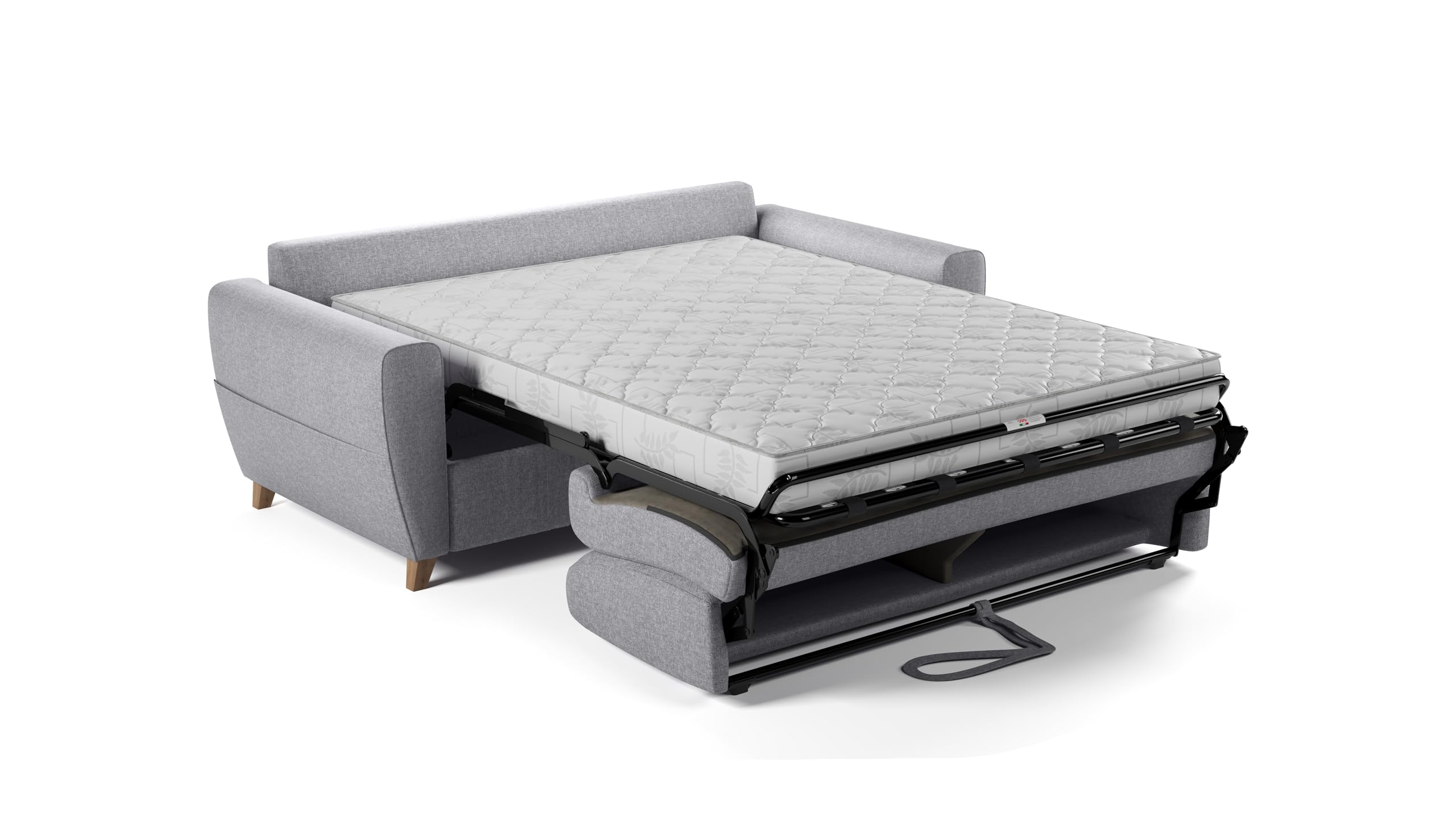 Divano Letto SOLE 3 Posti Struttura in Metallo e Legno Imbottitura in Gomma di Poliuretano Rivestimento in Tessuto Rete Elettrosaldata ad Apertura Rapida Colore: Light grey