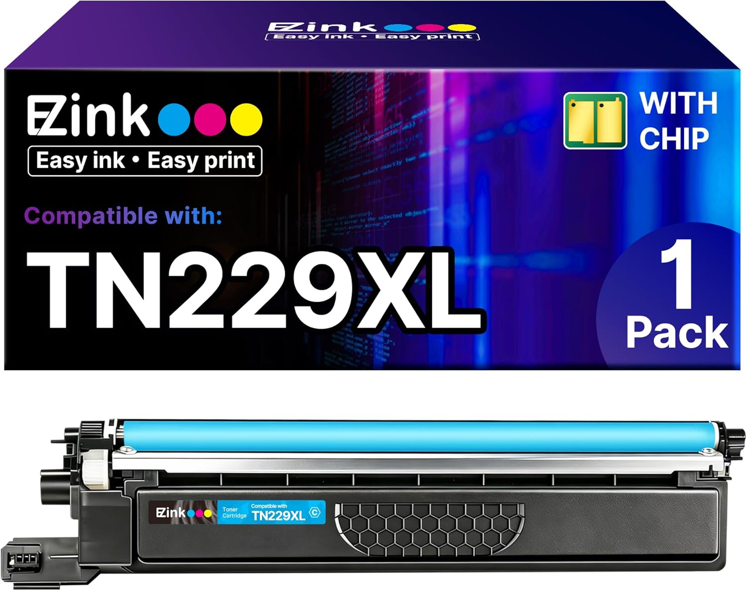 E-Z Ink Compatible TN229XL Toner Cartridges Replacement for Brother TN229XL TN-229XL TN229 XL to use with MFC-L3720CDW MFC-L3780CDW HL-L3220CDW HL-L3280CDW HL-L3300CDW Printer (TN229XL-1 Cyan)