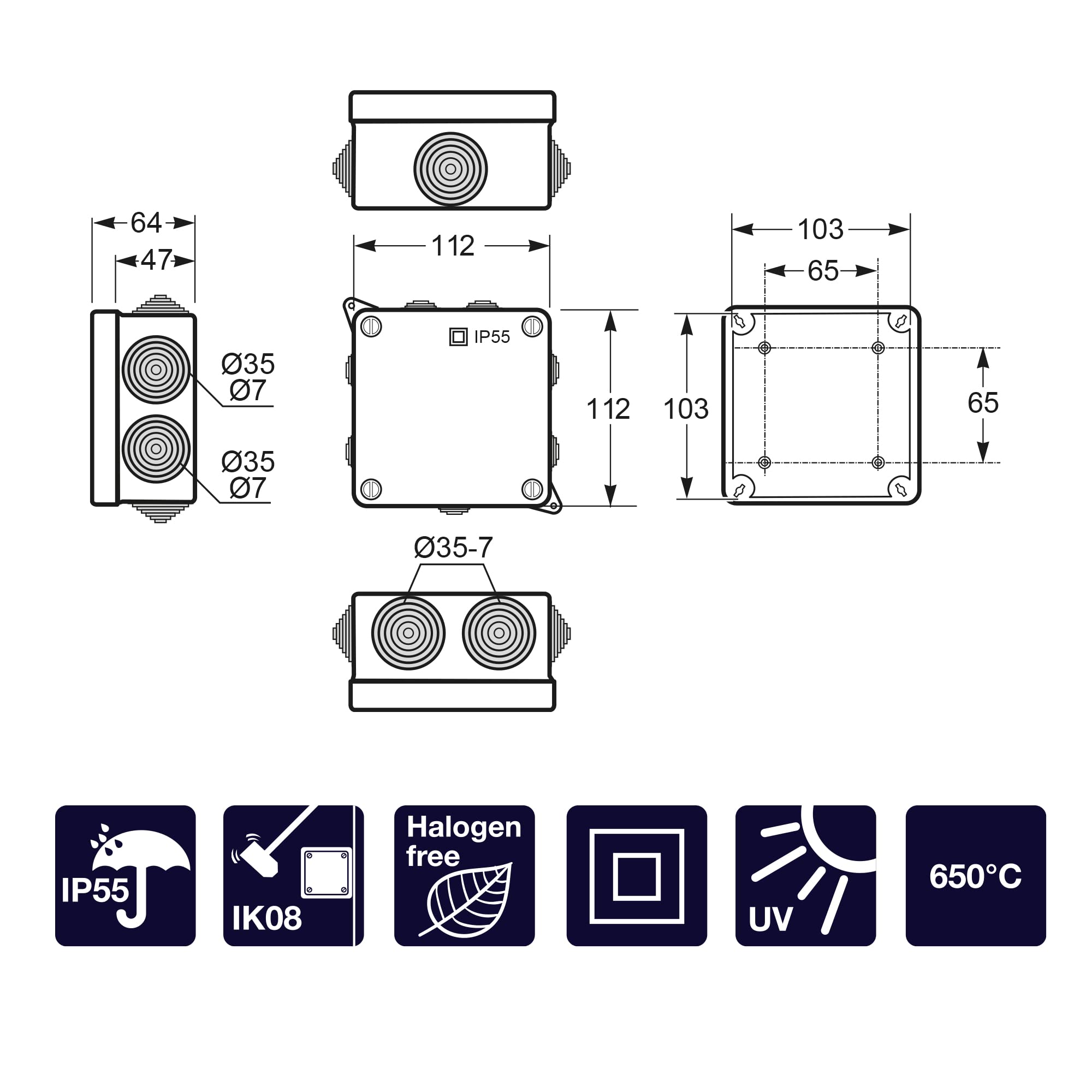Image secondaire de Lot de 6 boîtes de jonction étanches Famatel IP55 - Haute résistance