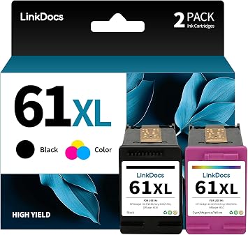 LinkDocs Remanufactured 61XL Ink Cartridges Replacement for HP 61 61XL Ink CH563WN CH564WN to use with HP Envy 4500 Deskjet 1000 1056 1510 1512 1010 1055 Printer 1 Black 1 Tri-Color 2-Pack