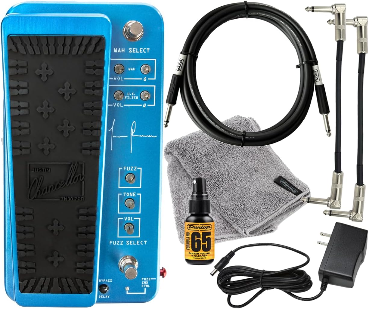 JIM DUNLOP JCT95 Justin Chancellor Cry Baby Wah, Filter, Fuzz Electric Guitar Effects Pedal with Tonebird MXR Cable, Patch Cable, Polish Bundle