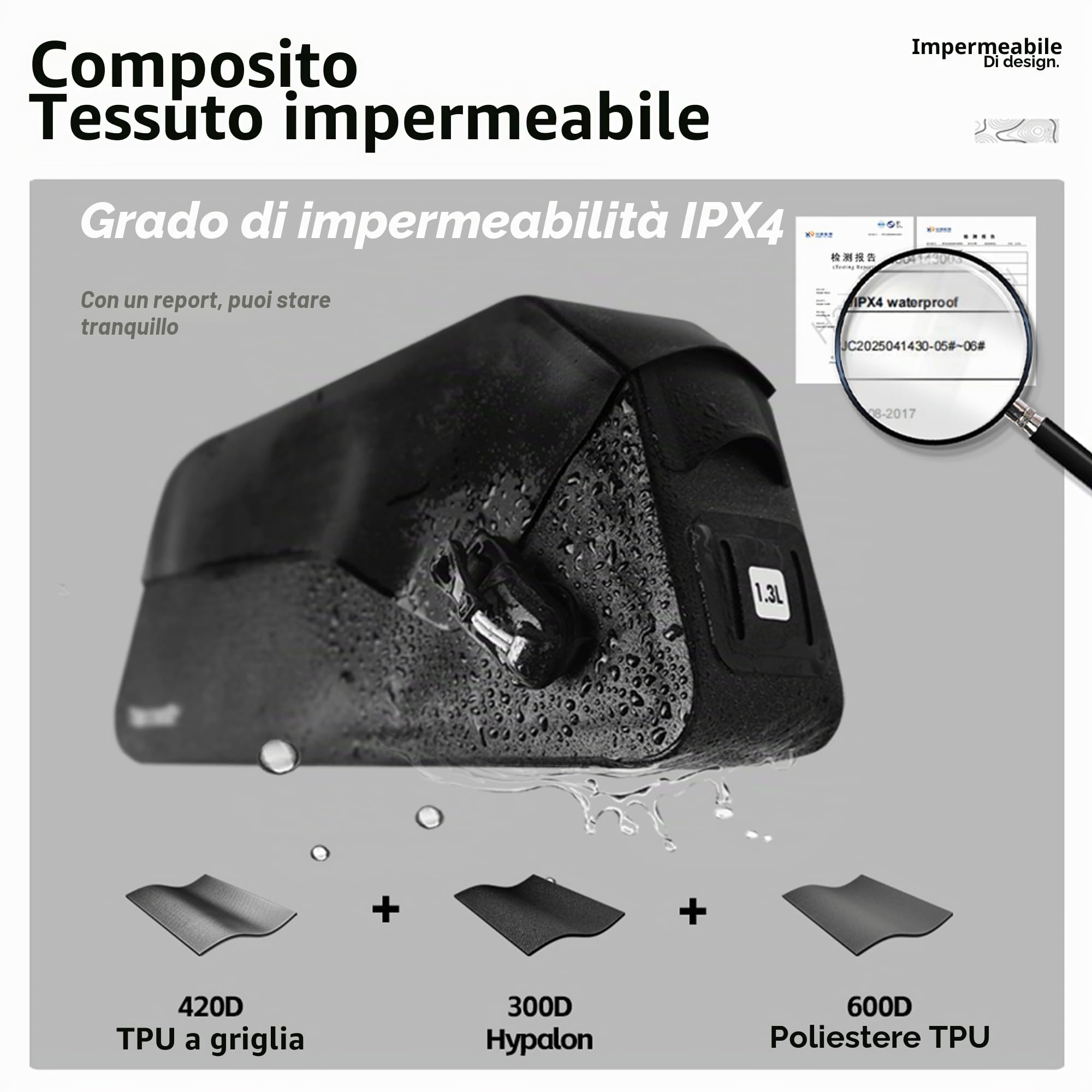 Rhinowalk - Borsa per tubo del telaio da bicicletta 0,6L con linguetta magnetica, completamente impermeabile e stabile, borsa per telaio da bicicletta, borsa per bicicletta, accessori professionali
