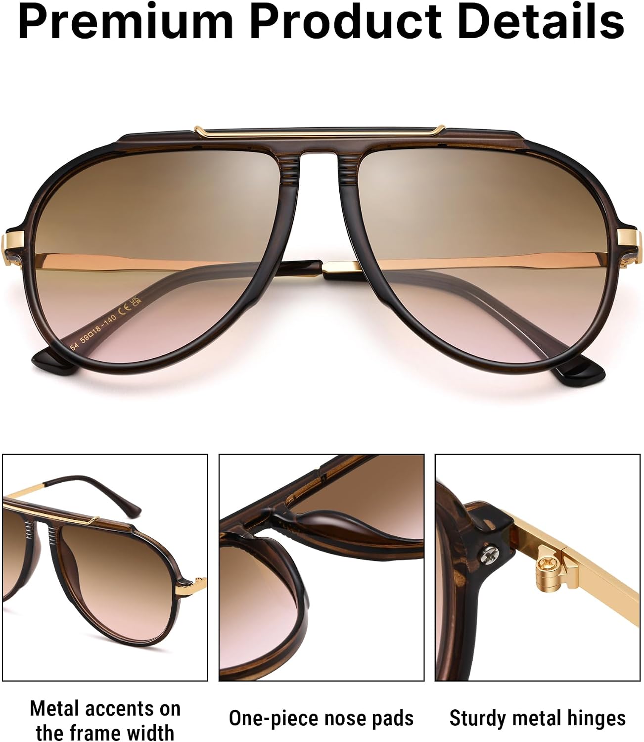 Pro Acme Oversized Aviator Sunglasses Tangle-Free Top Bar 70s Retro image 4