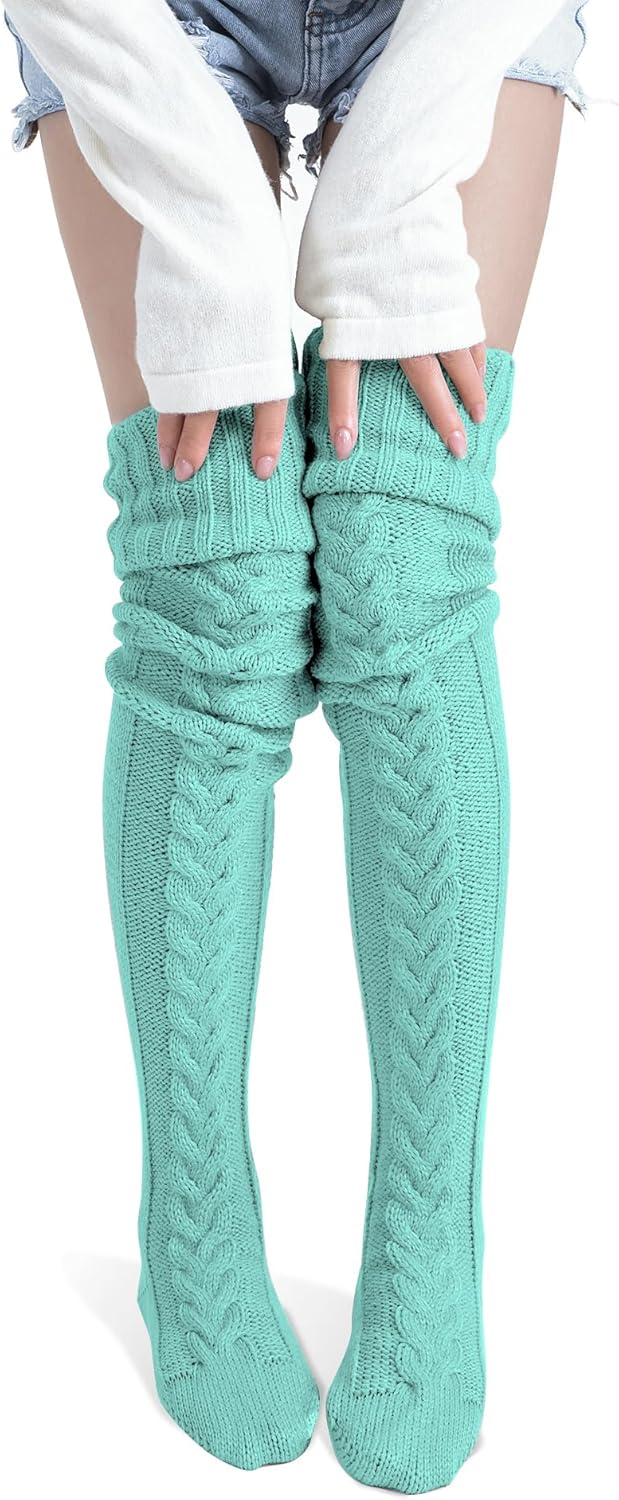 Pcavin Women's Thigh High Socks Over the Knee Cable Knit Boot Socks, Long Warm Fashion Leg Warmers Winter