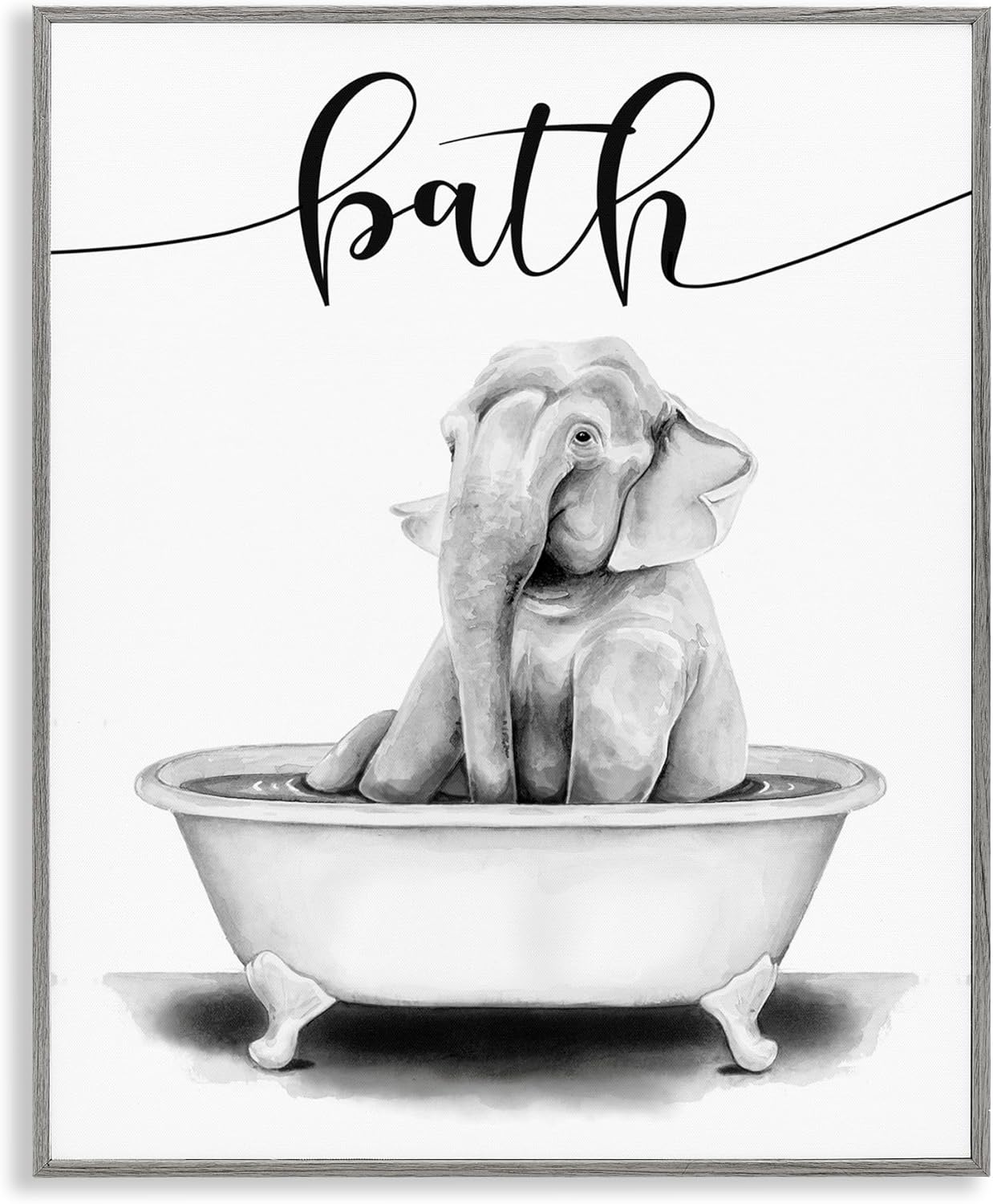Stupell Industries 'Elephant Bathtub with Bath Text', Framed Giclee Art, Gray, 11 x 14