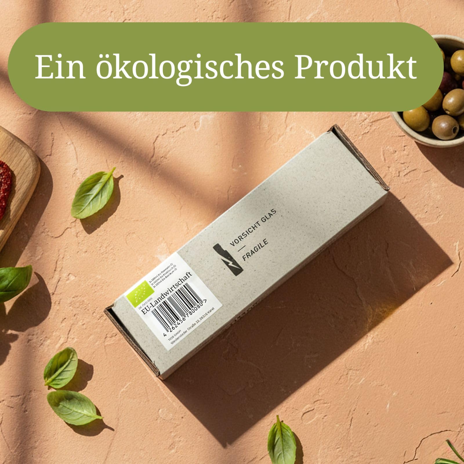 Natulio Geschenkset Bio Kräuter Trio kaltgepresst - Geschenkidee - das perfekte Geschenk für alle Feinschmecker - Geschenkset aus Basilikumöl, Knoblauchöl & Rosmarinöl - 3x100ml -DE-ÖKO-006