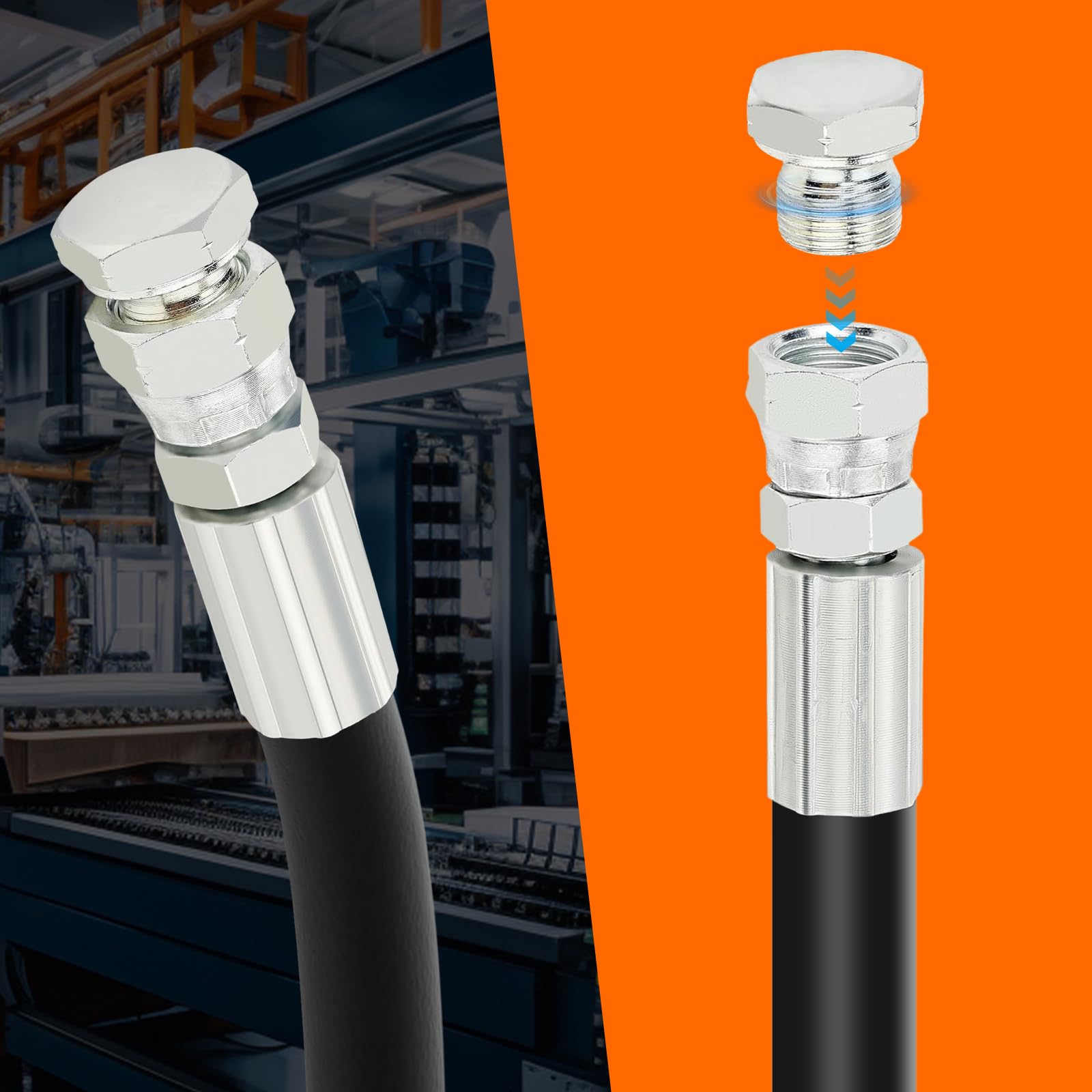 64-teiliges BSPP-Stecker-Set, Schlauch- und Rohr-Set, Hydraulikstopfen-Set, verzinkter 45#-Stahl mit Präzisionsgewinde, Armaturenbrettgrößen: 02-04, -06-08-10-12, -16