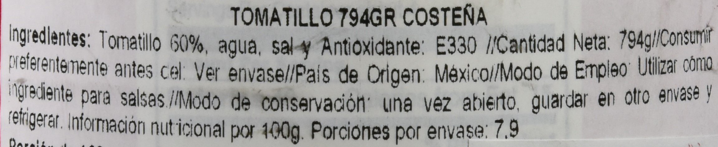 La Costeña Tomatillo Verde - Paquete de 12 x 800 gr - Total: 9600 gr