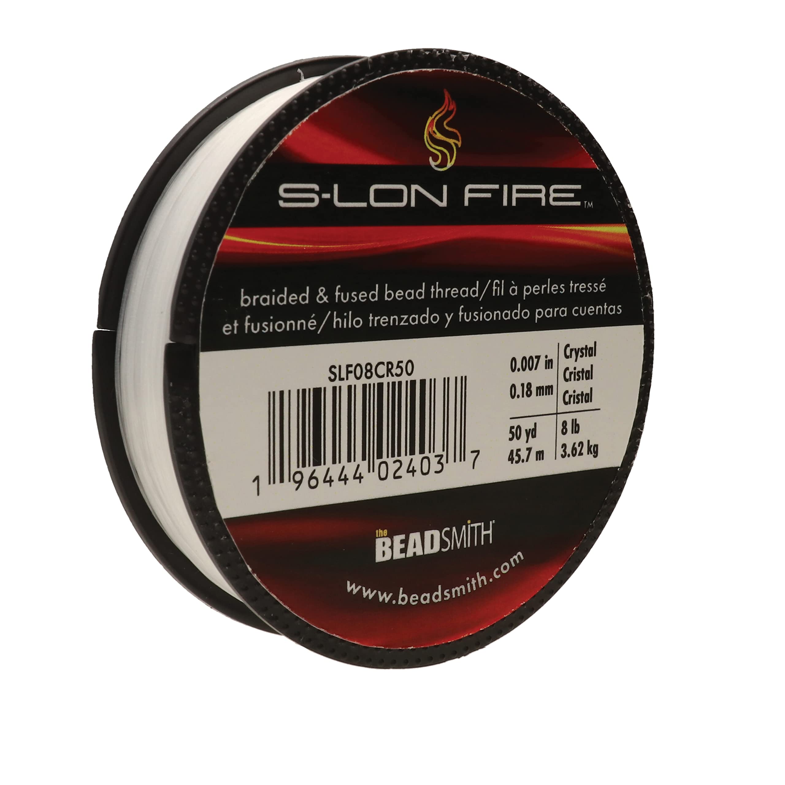 The Beadsmith S-Lon Fire – Braided and Fused Bead Thread – 8lb. Test, .007”/.17mm Diameter, 50 Yard Spool, Crystal Clear Color – Super Strong Stringing Material for Jewelry Making and Bead Weaving