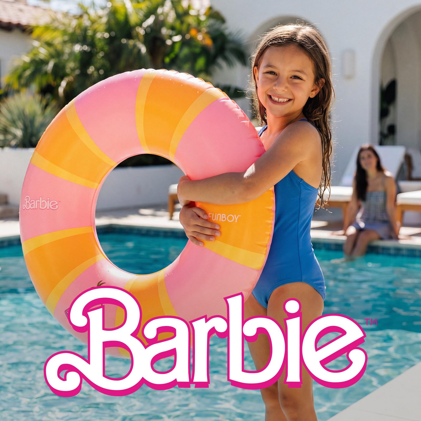 Barbie & FUNBOY Bouée flottante pour enfants – 86,4 cm pour fête de piscine, anniversaire, plaisir d'été
