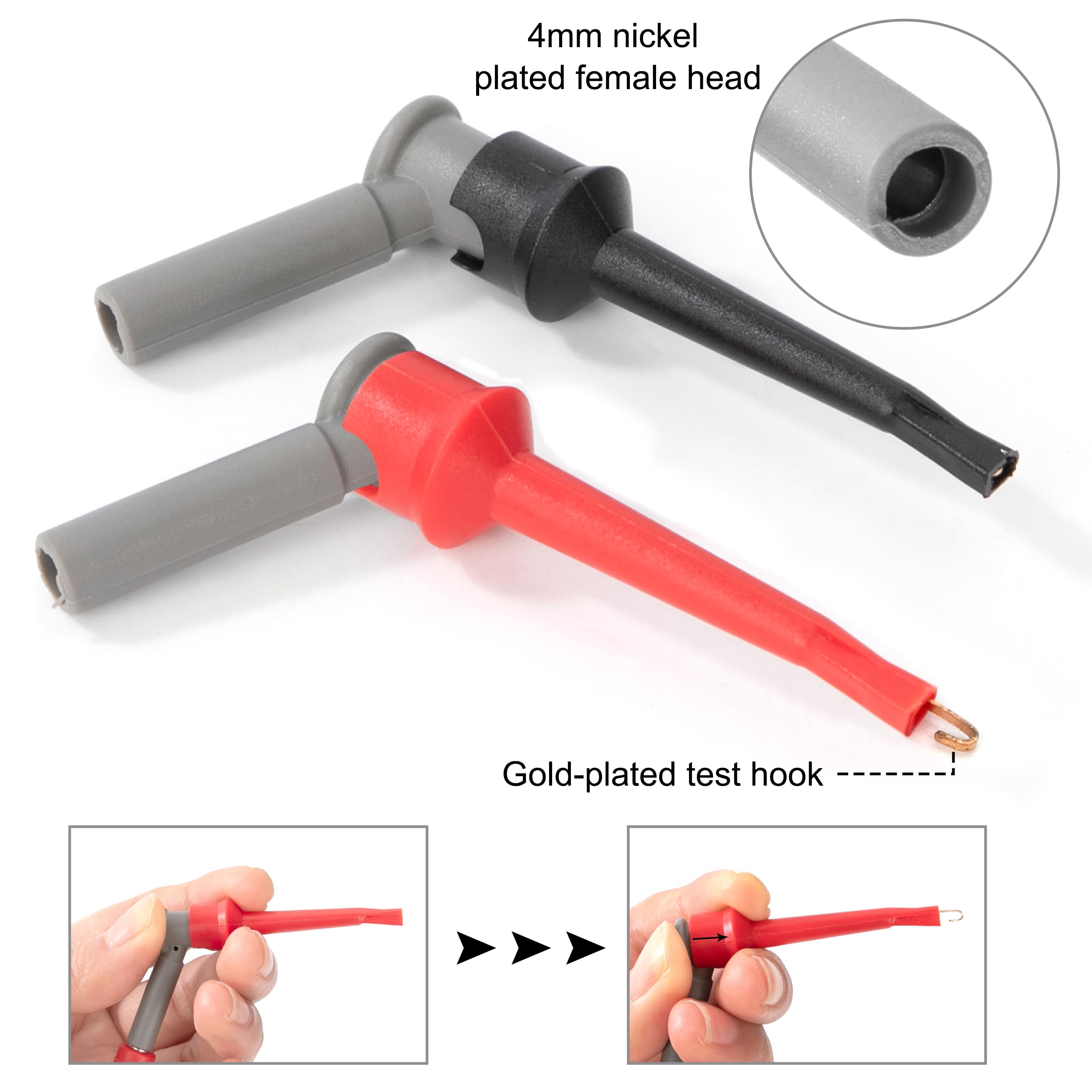 QIMEI-SHOP Puntali Tester Multimetro Kit con Clip Coccodrillo Gancio di Prova Sonda di Prova Sostituibile 0.7/1/2/4 mm per Elettricista Multimetro Digitale 19 Pezzi