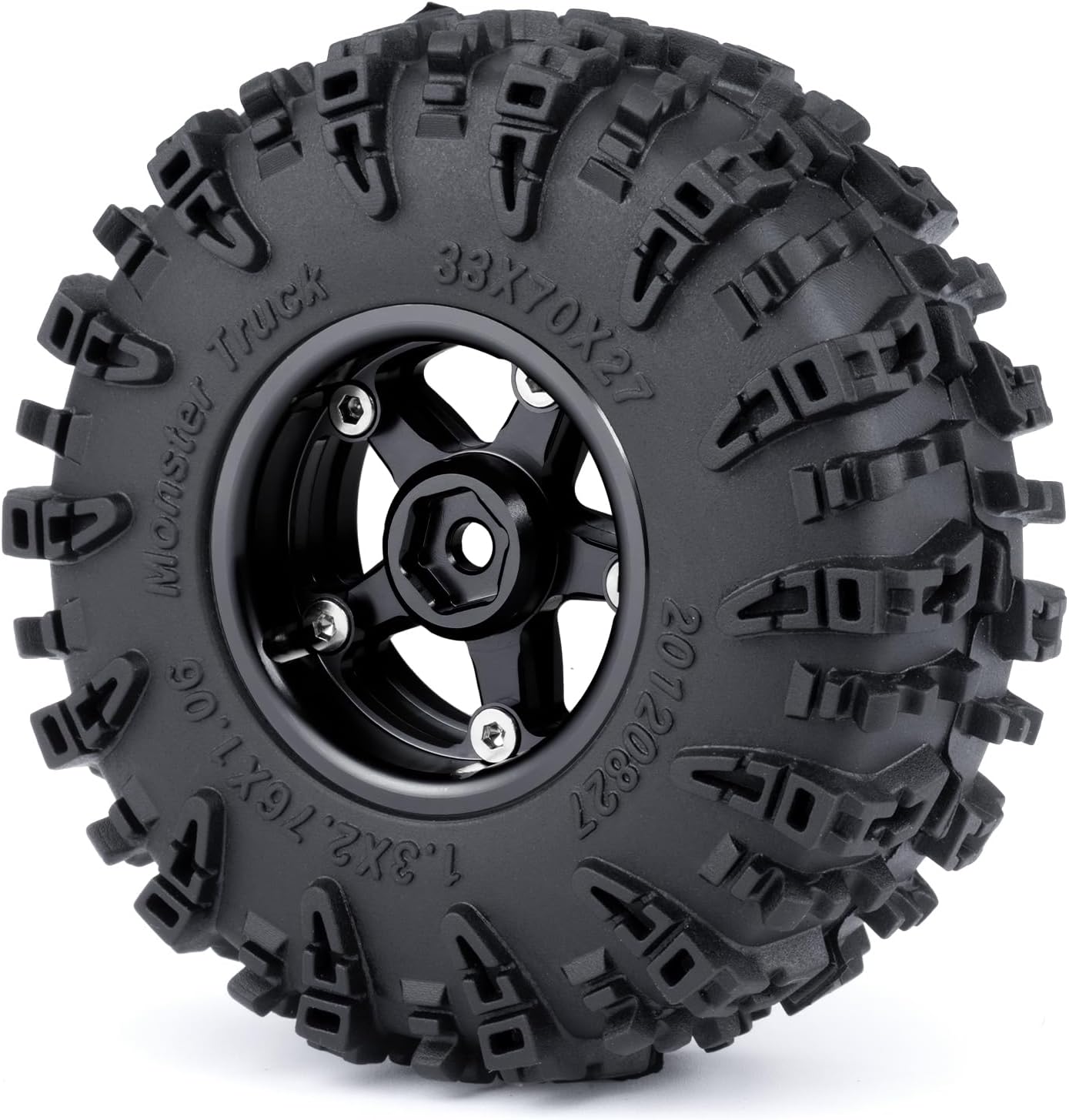 4PCS 1.3" Beadlock Wheel Tires Set Aluminum 1.3inch 5-Spoke Beadlock Wheel Hub Wheel Rim 7mm Hex ＆ 70mm/2.76inch Rubber Crawler Tires for 1/18 1/24 RC Crawler Car SCX24 TRX4M (Black)