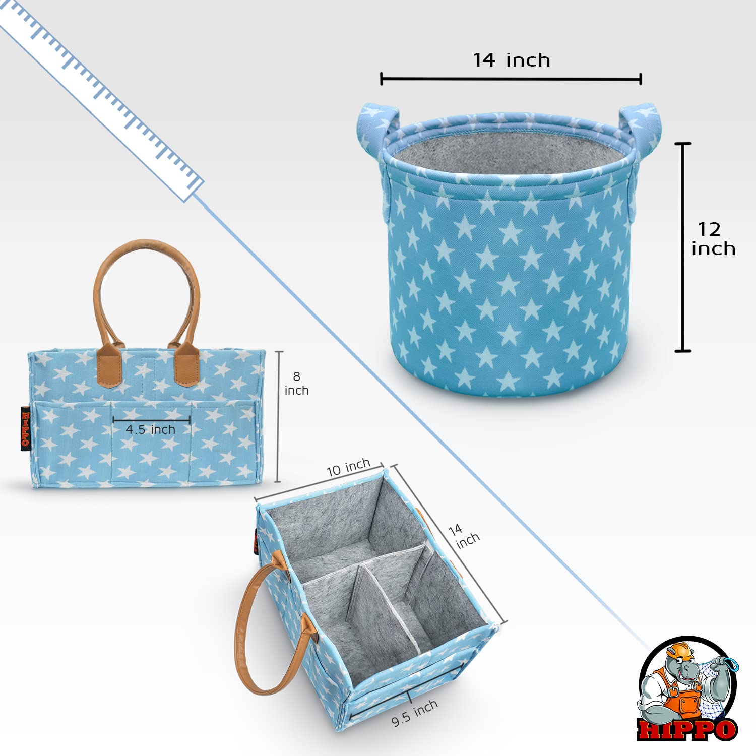 HIPPO 2IN1 Designer Polyester Diaper Caddy & Toy Bin Smart Combo for Newborn Babies Unbreakable Toy Bins Foldable Diaper Bag Large Capacity (Pink-Star, 1) 4
