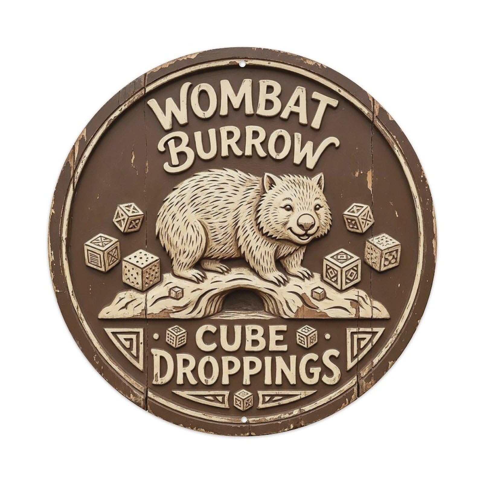 Cxhjca 8X8inch(20X20cm) Wombat Burrow Cube Droppings Metal Tin Sign