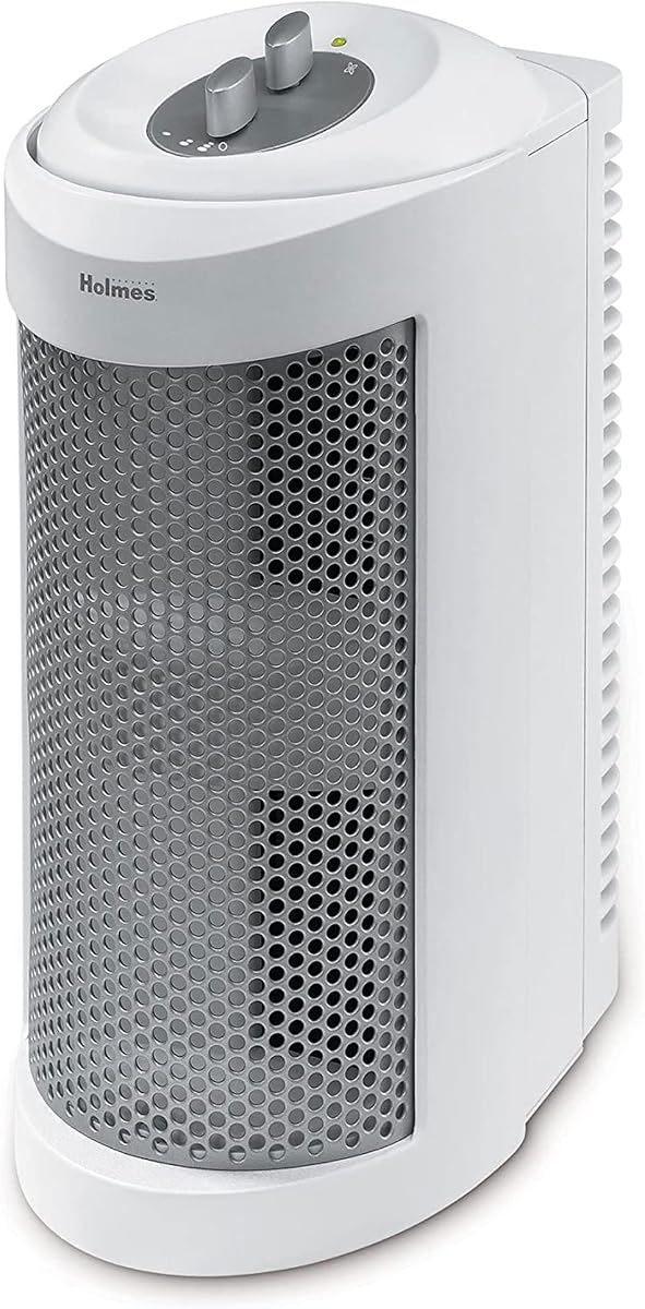 True HEPA Allergen Remover Mini Tower Air Purifier with Optional Ionizer | Small Space Air Purifier, White (HAP706-NU-1)