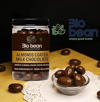 Bio Bean Milk Chocolate Coated Almonds, Premium Chocolate Snack, 250g, Pack of 2