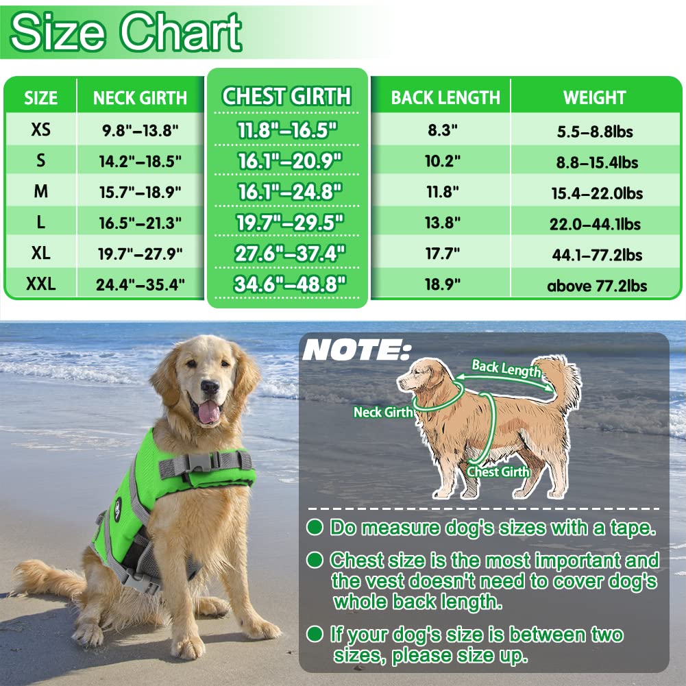 EMUST Giubbotti di salvataggio per cani, giubbotti di salvataggio per il nuoto, barca da spiaggia ad alta galleggiabilità, tutela per animali domestici per piscina spiaggia nautica, verde M