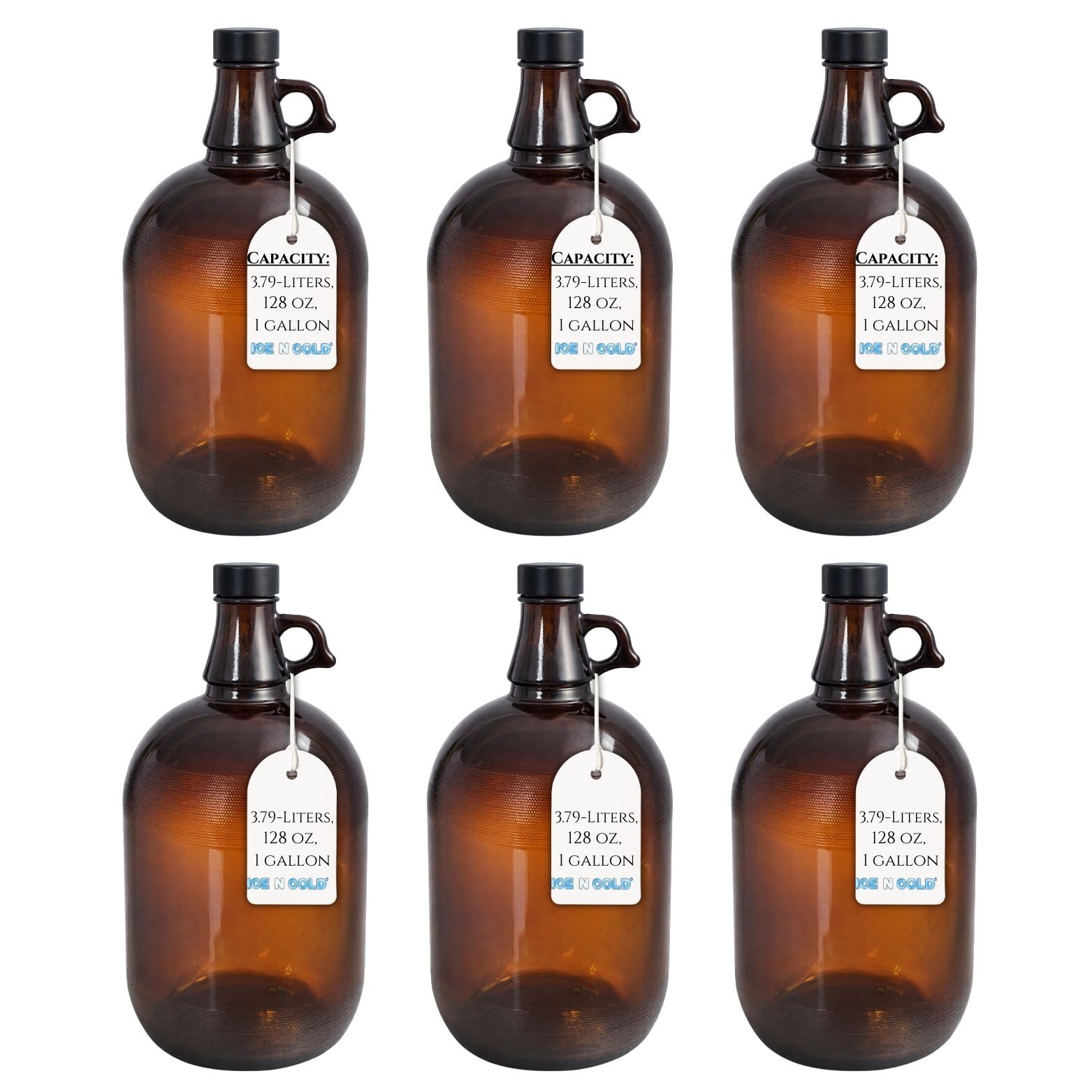 Jarra de cristal ámbar de 1 galón (128 oz) con tapa de 38 mm | Pack de 6 | FAST SAME DAY SHIPPING