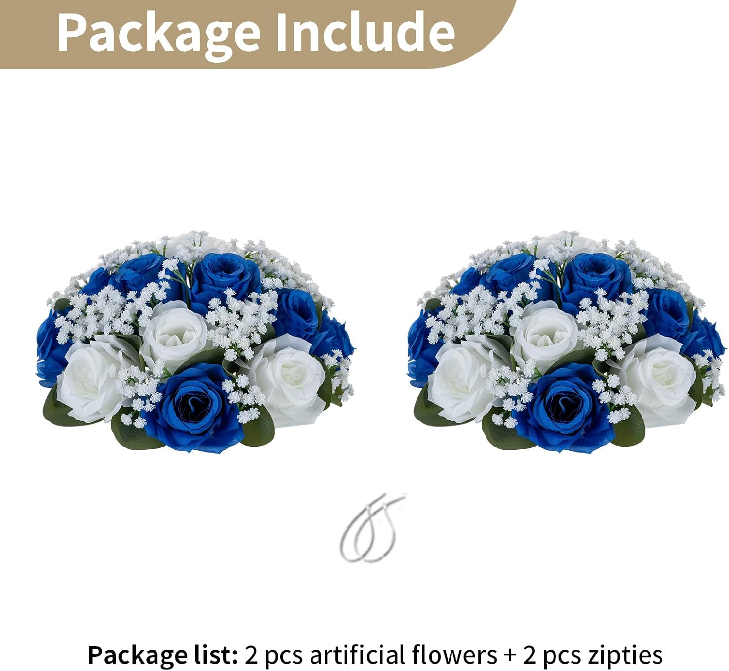 NUPTIO Royal Blue Flowers for Centerpieces: 2 Pcs 8.6 inch Diameter Artificial Rose Balls Fake Flower Ball Arrangement Bouquet Wedding Centerpieces Event Party Tables Decorations
