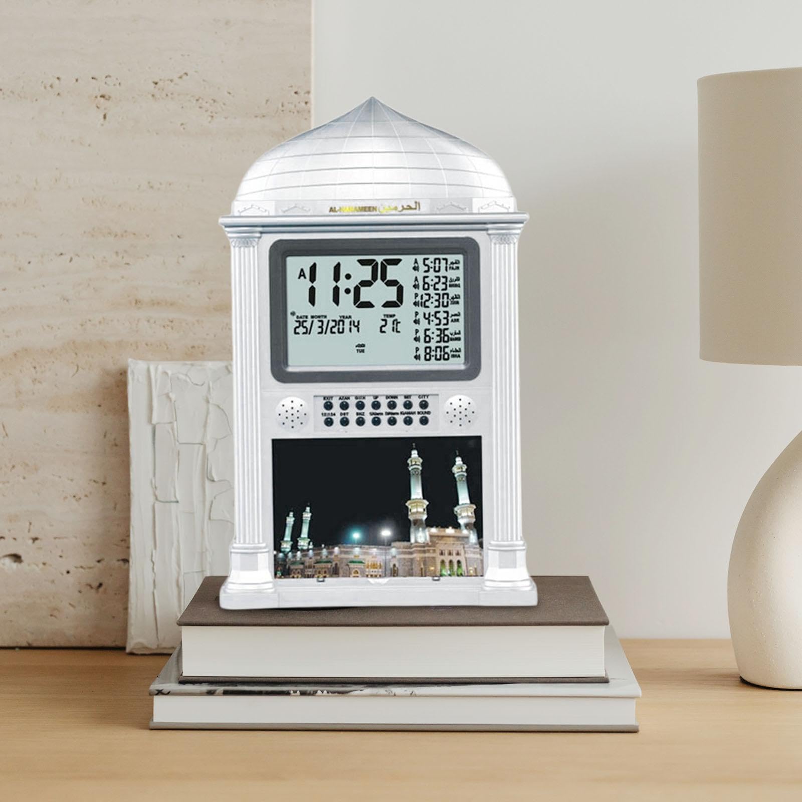 Réveil Numérique avec Horaires de Prière et Fonctions Réglables pour La Maison, Argenté