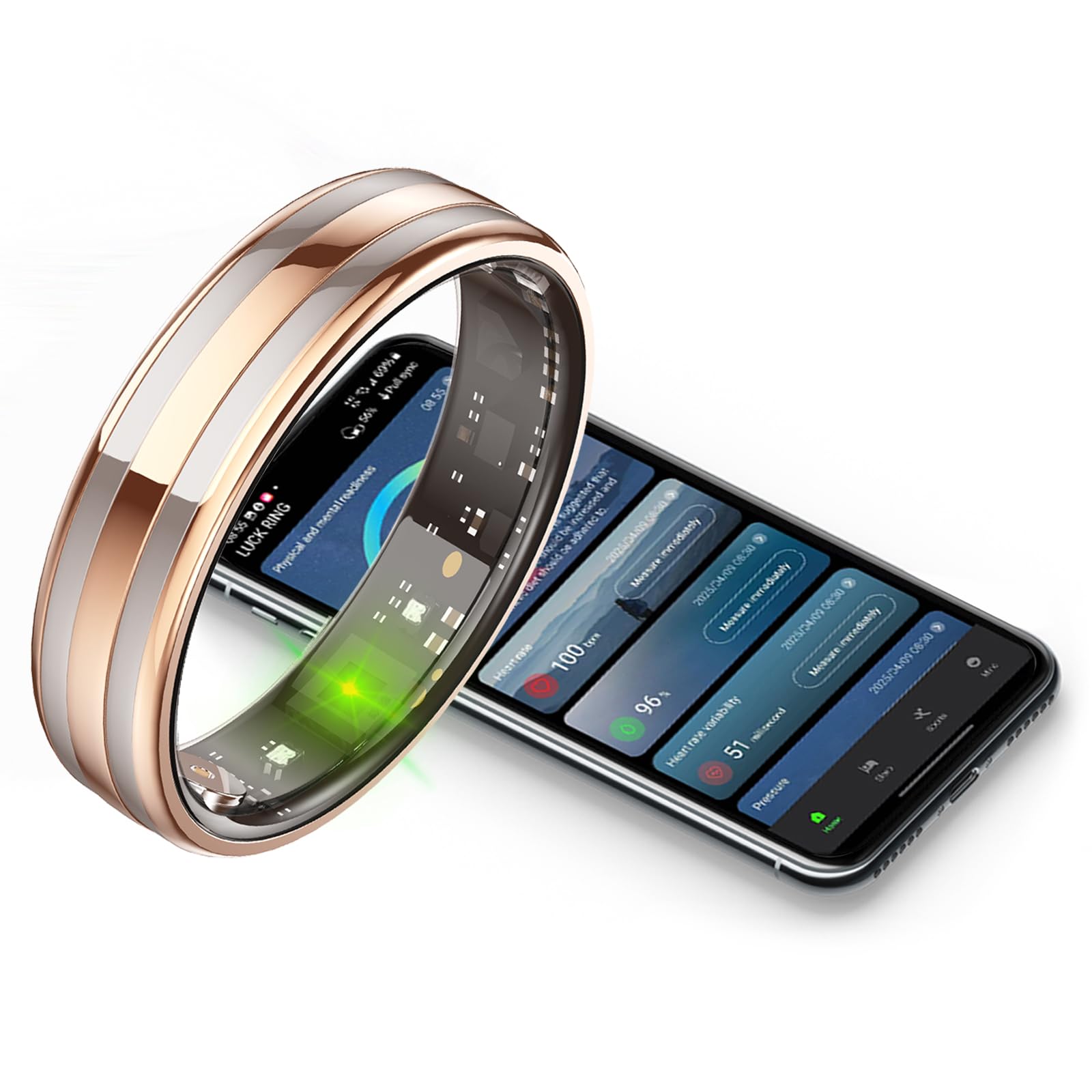 Smart Ring Women Fitness Ring Ultra Slim Health Rings Heart Rate Monitor Sleep Tracker Step Counter Fitness Tracker for Sports Time, Distance, Calories Compatible with Android iOS (RoseGold, 11)