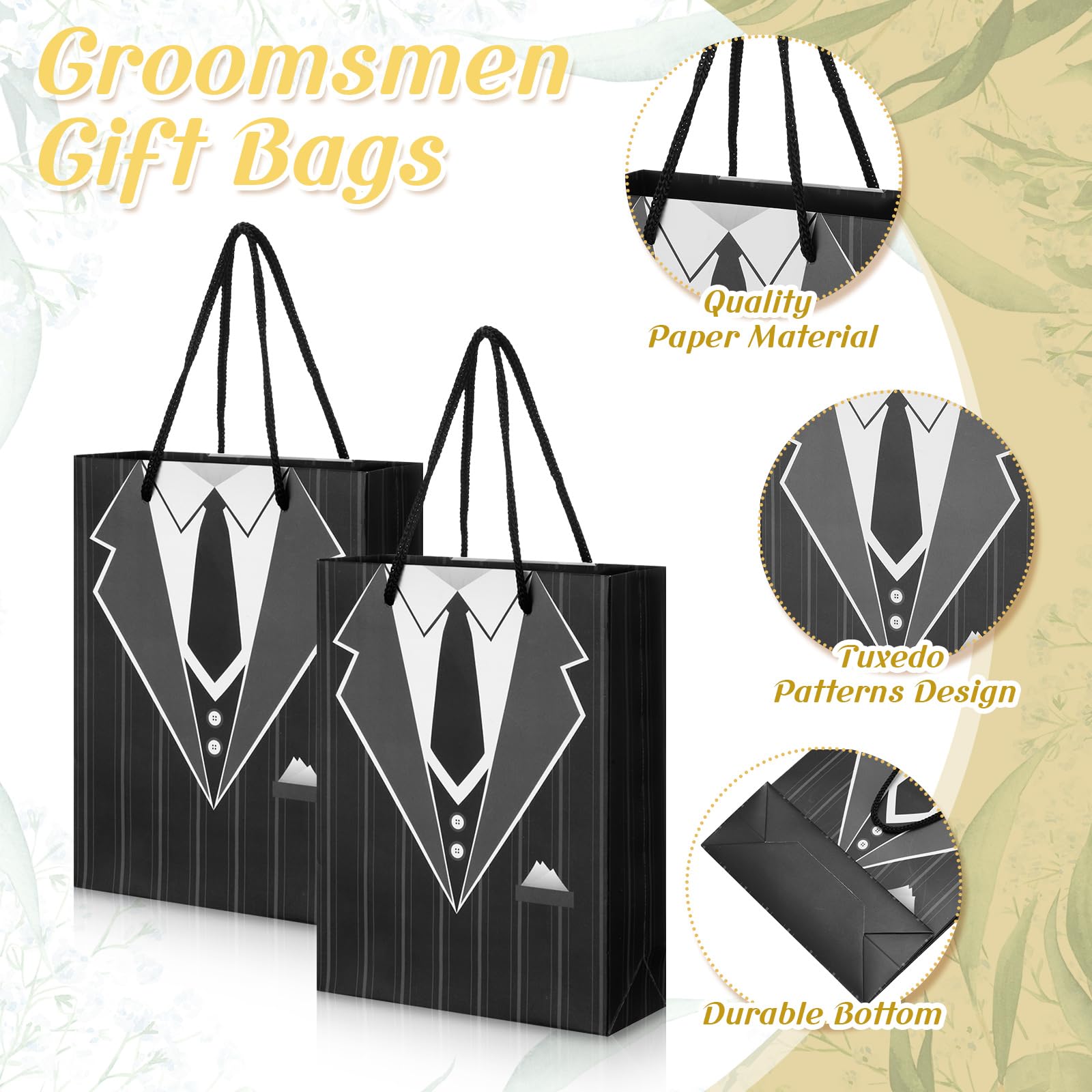 Bokon 72 Pcs Groomsmen Gifts for Men Stainless Steel Tuxedo Flask Groomsmen Gauge Glasses Poker Bottle Opener Groomsman Gift Bag Sunglasses with Cards for Wedding Bachelor Party Favors