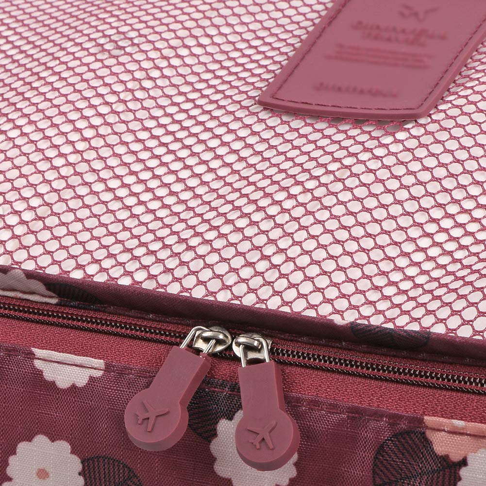 Travel Cubes,Mossio 7 Piece Compact Carry On Luggage Organizer Value Folders Travel Bag Wine Flower 4