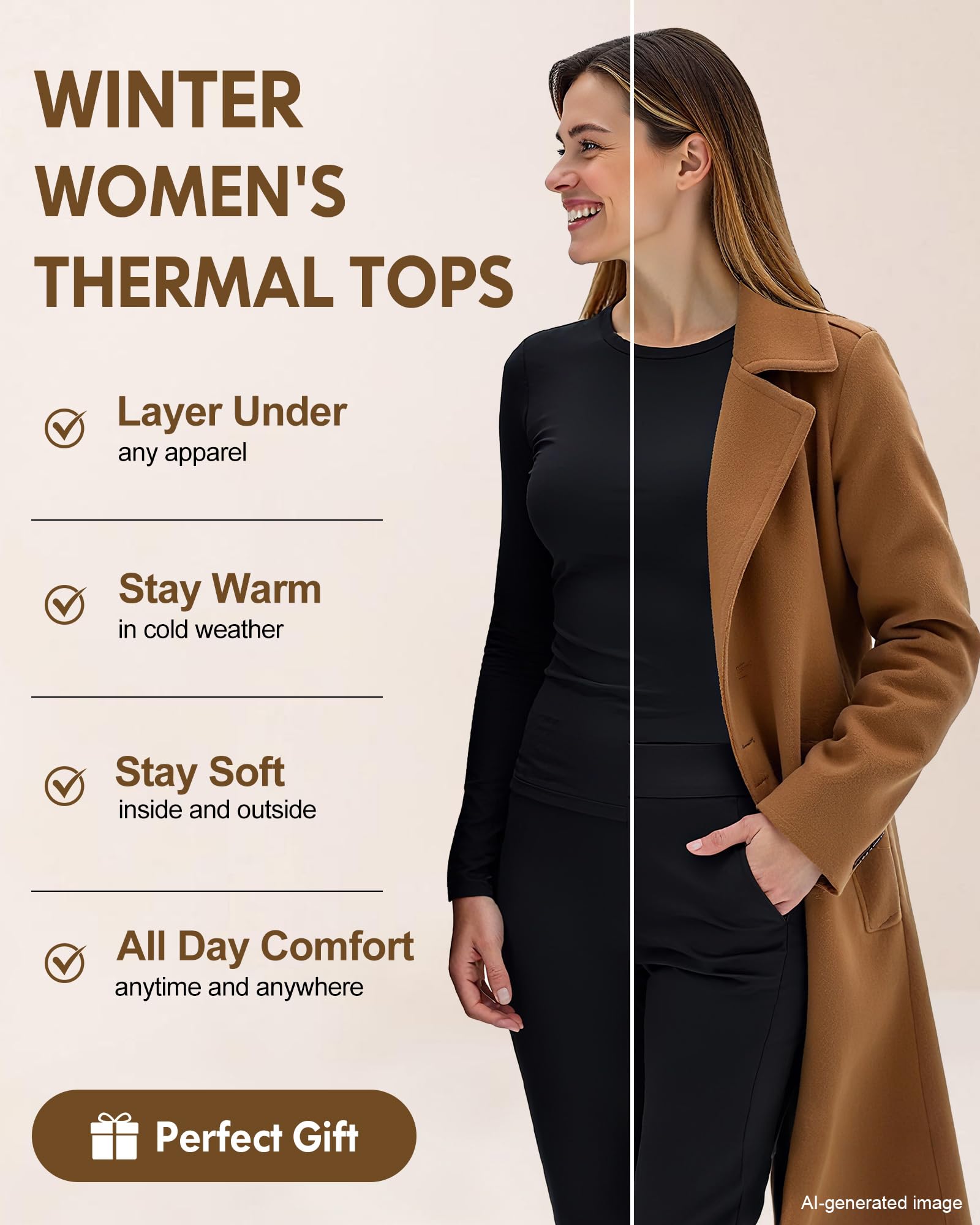 Long Sleeve Thermal Tops for Women Base Layer Ladies Vest Shirts Thermal Underwears Inner Wear Warm Ski Hiking Clothing