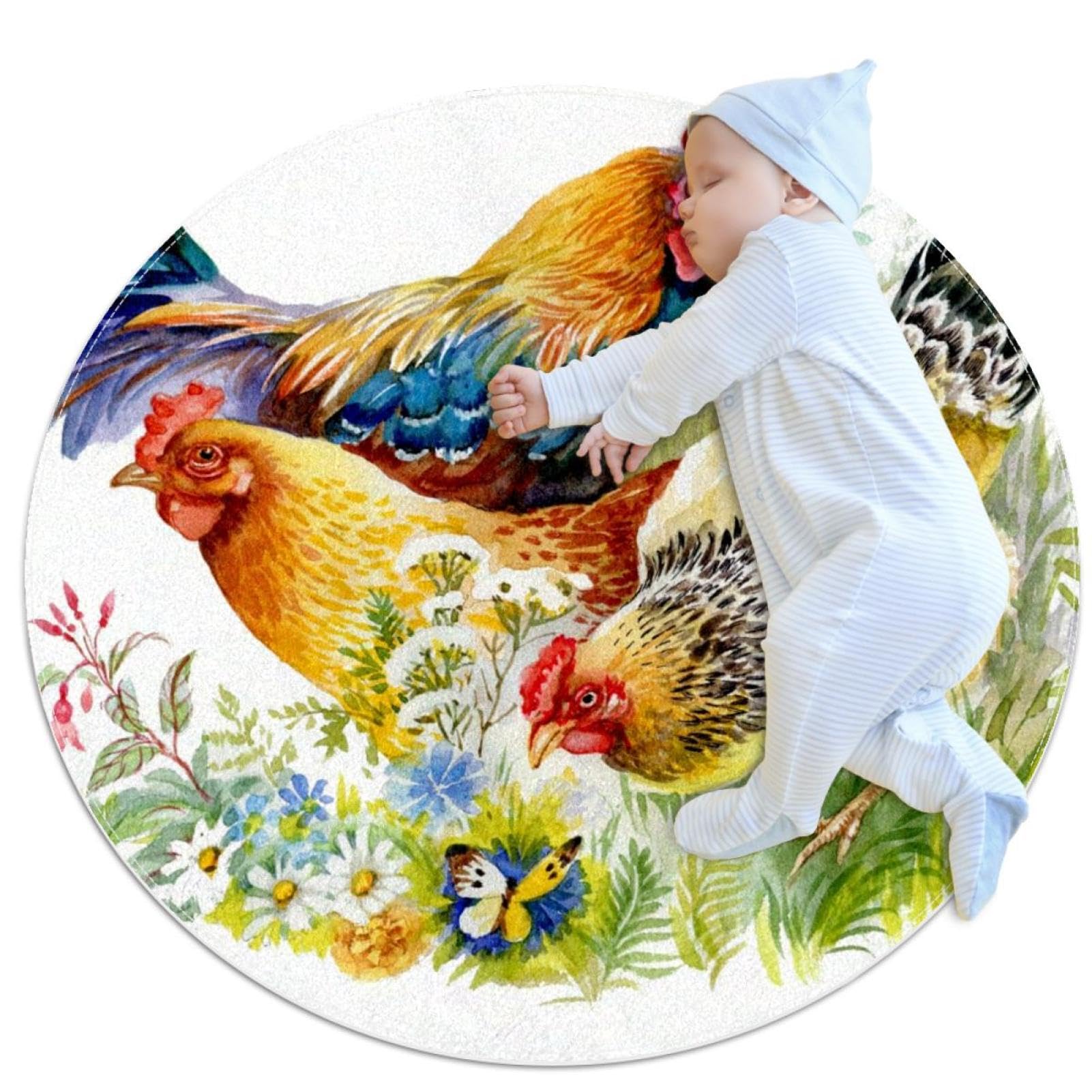 Tapis de salle de bain rond coq et poule pour créer un cocon dans la chambre
