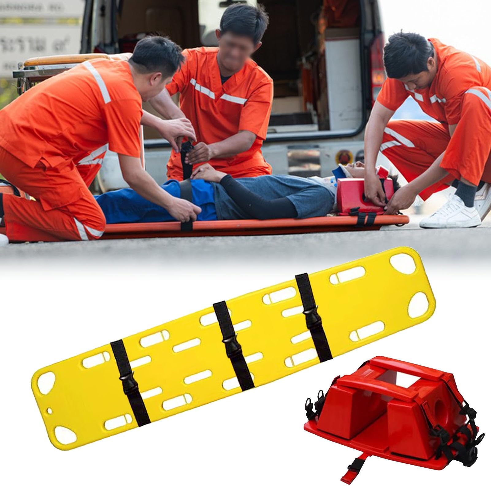Barella, barella Medica Portatile con immobilizzatore per la Testa e Cinghie - Tavola spinale Gialla salvavita per Soccorso in Acqua, Attrezzatura di Primo Soccorso per Professionisti Medici