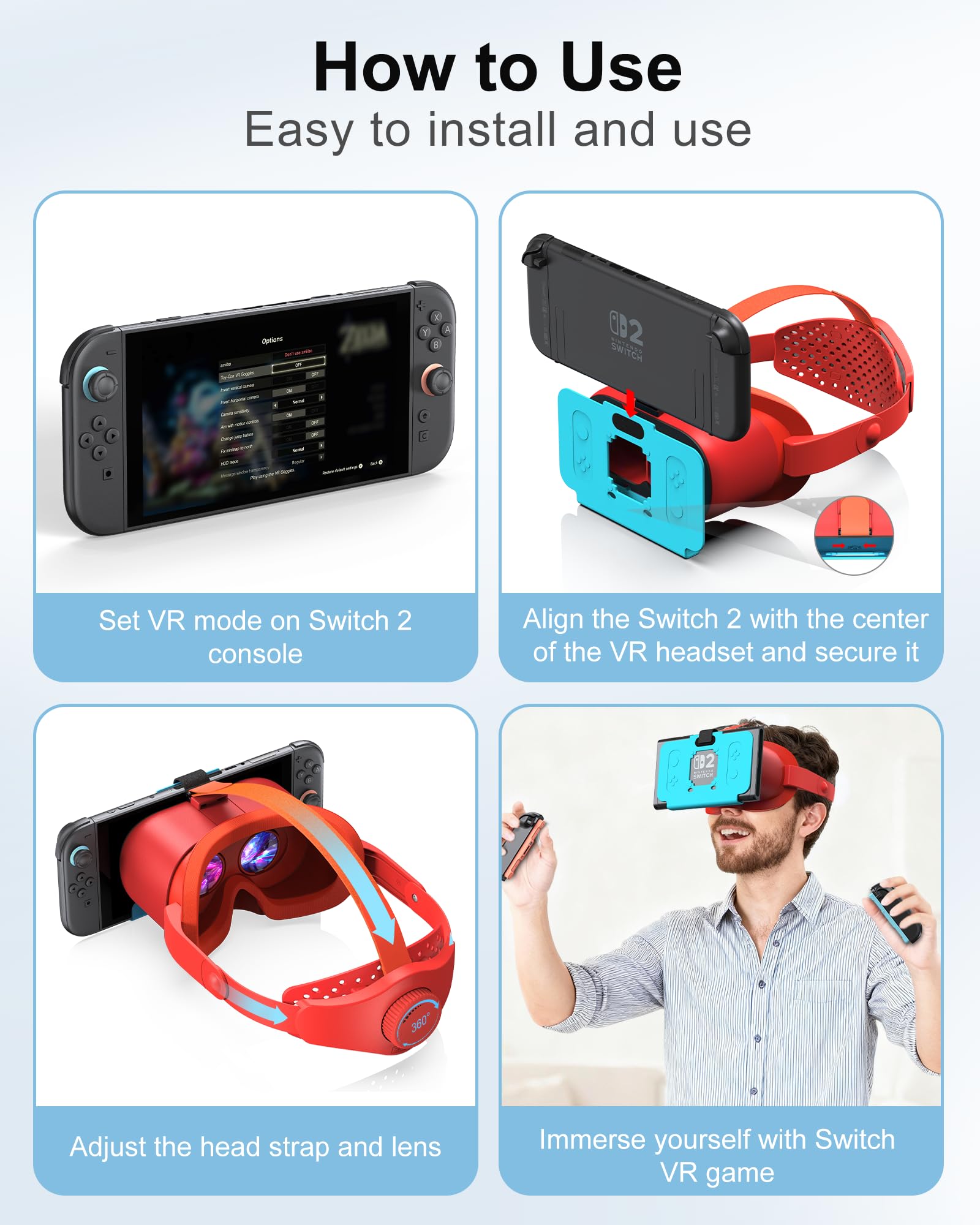 Auriculares VR mejorados para Nintendo Switch 2 (2025), Switch 2 Gafas de Realidad Virtual VR con Lentes HD Ajustables y cómoda Correa para la Cabeza, Gafas 3D Virtual Boy para Switch 2 Accesorios