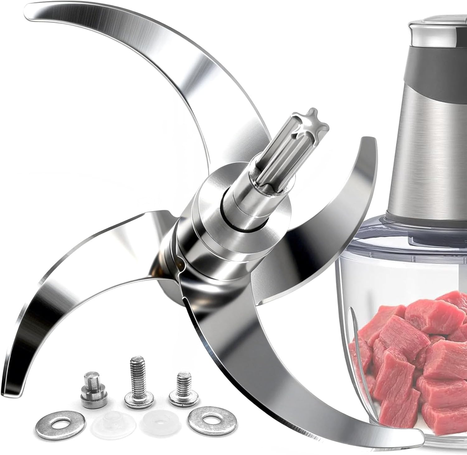 Stainless Steel Food Processor Blade, Plastic-Free & Self-Adjustable Height, 8 Cup/2L Chopping Blade Compatible with Ganiza, SPZTJK, BUMET, Syvio, Homeasy ect. Bi-Level Blades, Safer Baby Food Making