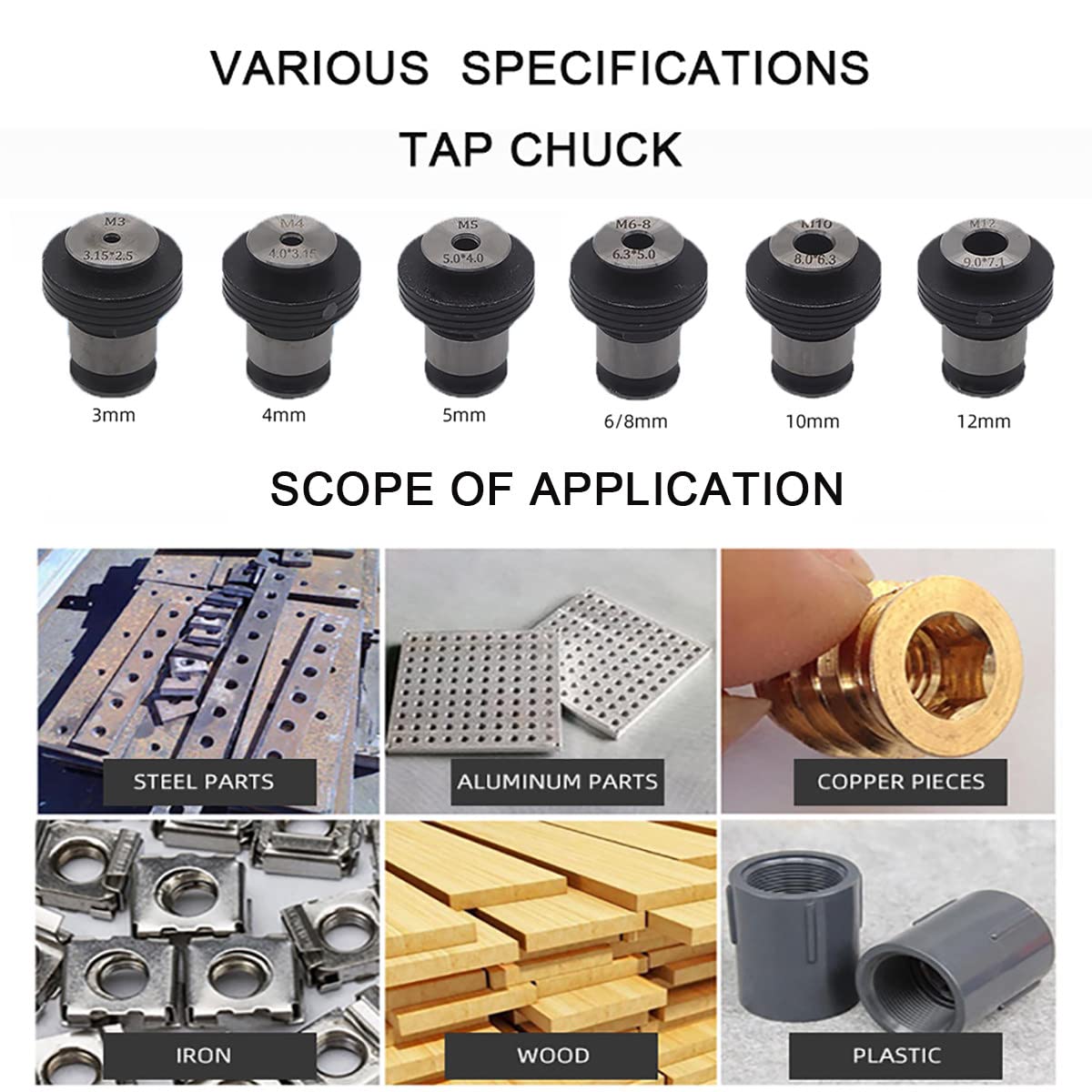 Maschiatrice Pneumatica M3-M12, Maschiatrice per Trapano Pneumatico con 6 Mandrini, 700-2000 Giri/Min, Maschiatrice Veloce E Precisa in Acciaio, Ferro, Rame, Alluminio, Plastica