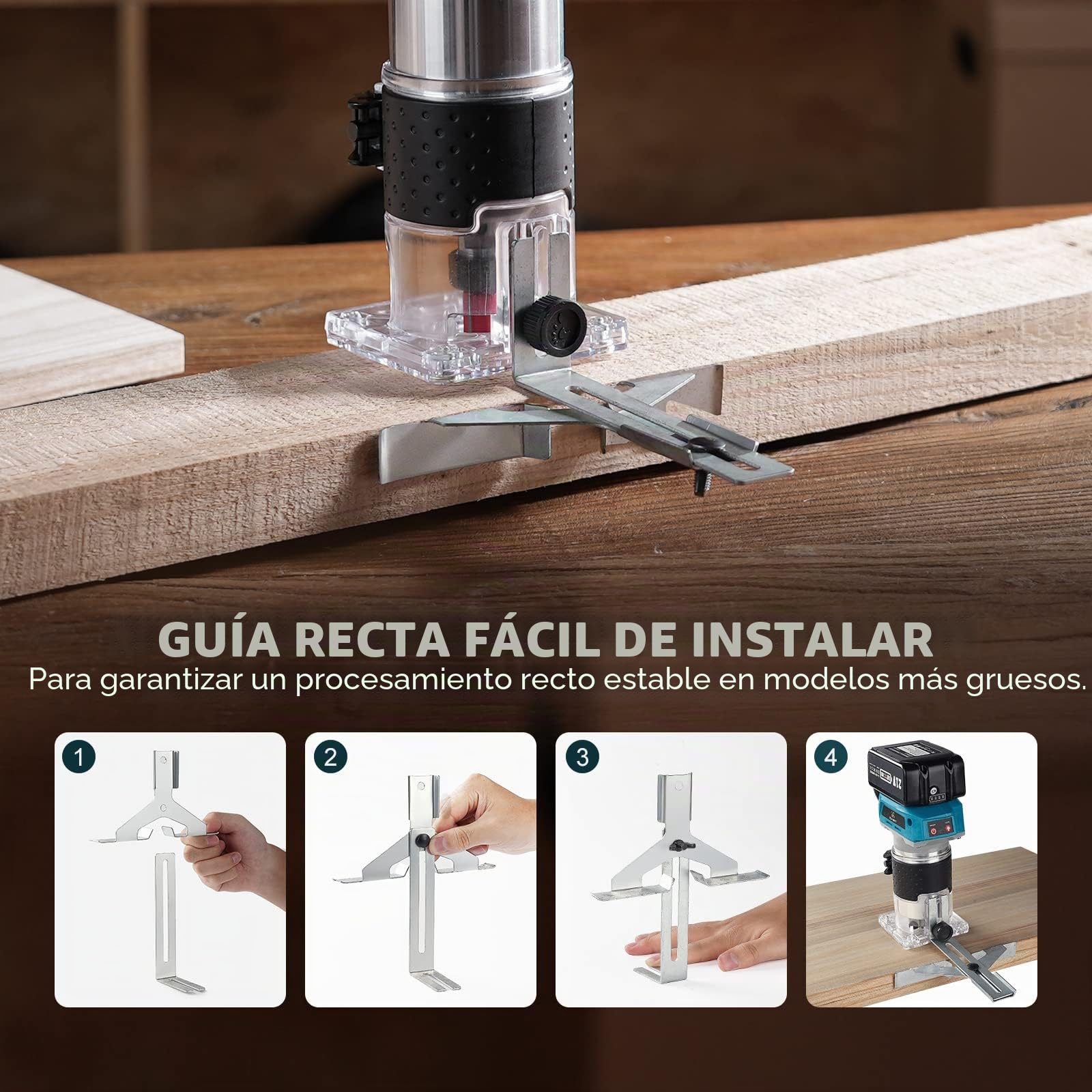 Fresadora Inalámbrica para Madera 21V, Fresadora de Madera Compacta con 2 Baterías 4.0Ah, 6 Velocidades, 33.000RPM, 15 Mandriles Collets 1/4" resadora Madera para carpintería