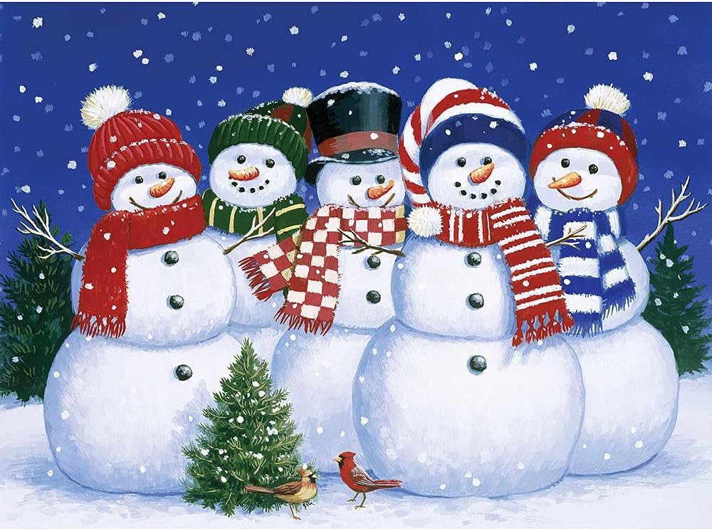 Bits and Pieces - 1000 Piece Jigsaw Puzzle for Adults 20" x 27" - Five Snowmen - 1000 pc Winter Christmas Bird Family Holiday Seasonal Jigsaw by Artist William Vanderdasson