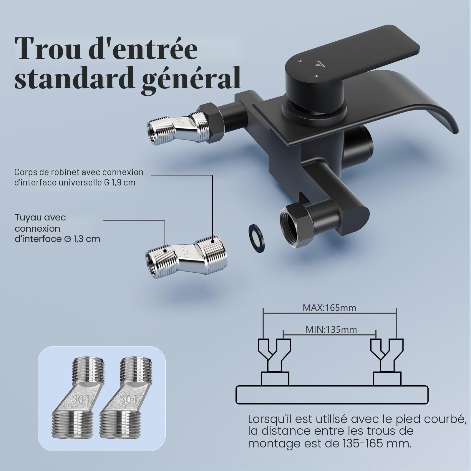 KULACO Robinet de Baignoire Cascade Noir, Mitigeur en Laiton | Robinet en Laiton avec Bouton Poussoir, pour Montage Mural, Robinet de Baignoire