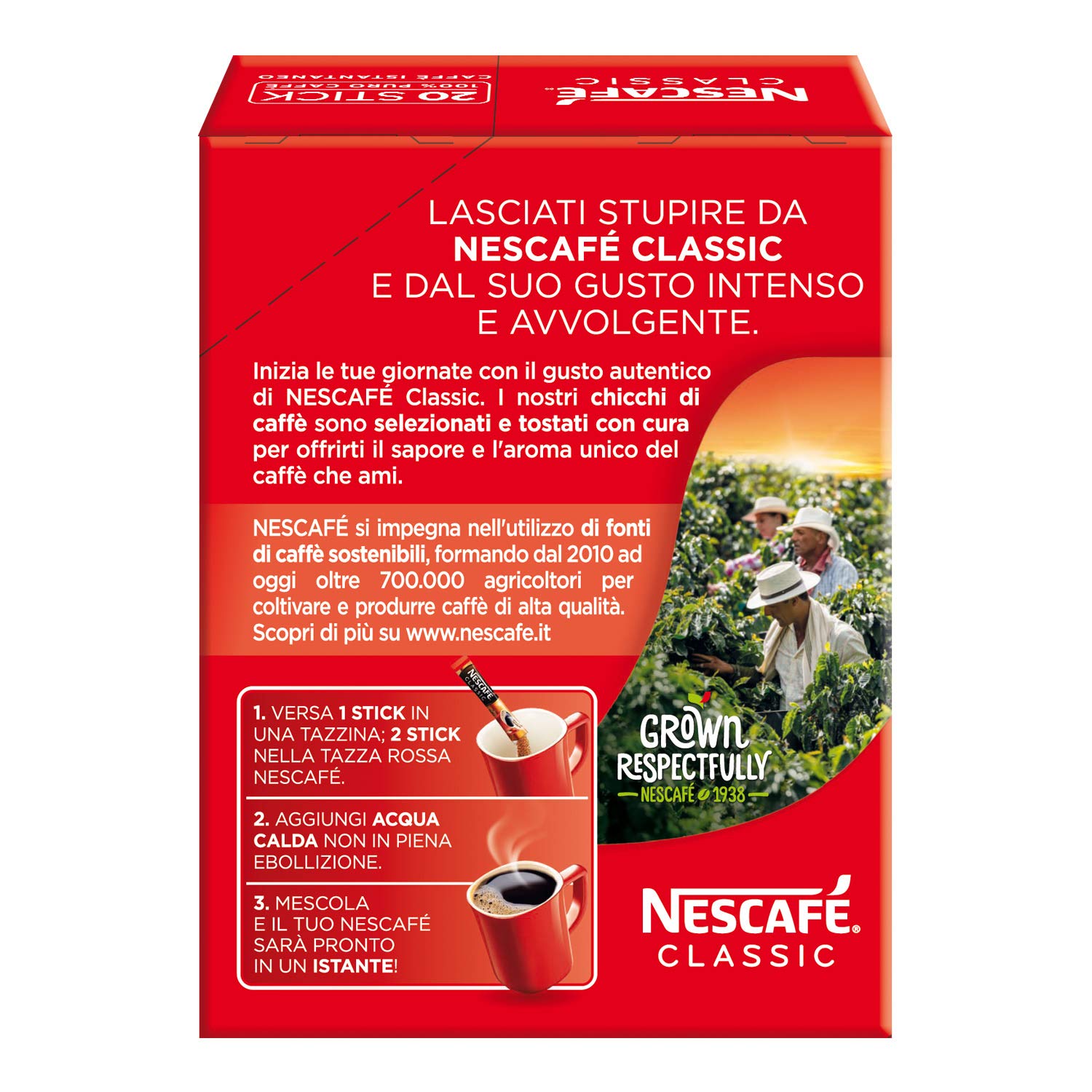NESCAFÉ CLASSIC Caffè Solubile in Bustine Confezione da 12 Astucci (240 Bustine)